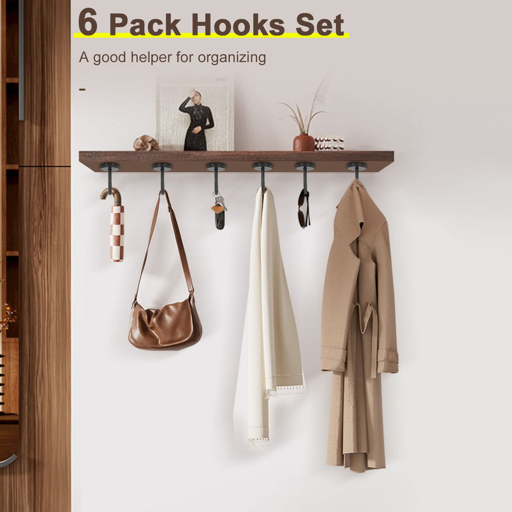NearMoon Coat Hooks, Wall Mount Hooks for Hanging Hat Hurse Robe, 304 Stainless Steel Heavy Duty Towel Hangers for Bathroom Livingroom Kitchen-Ceiling Hook, 6 Pack (2 Inch, Brushed Nickel)