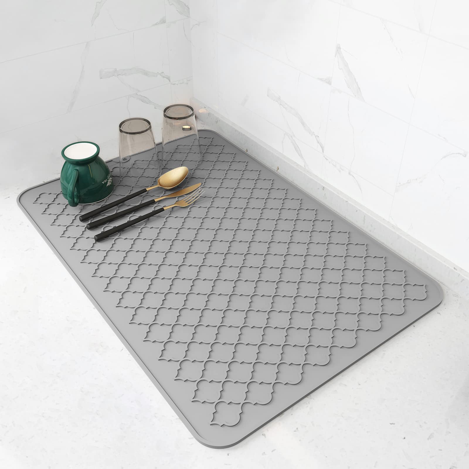 AMOAMI-Dish Drying Mats for Kitchen Counter-Silicone Dish Drying Mat-Kitchen Dish Drying Pad Heat Resistant Mat-Kitchen Gadgets Kitchen Accessories Kitchen Small Appliances(12" x 16", BEIGE)