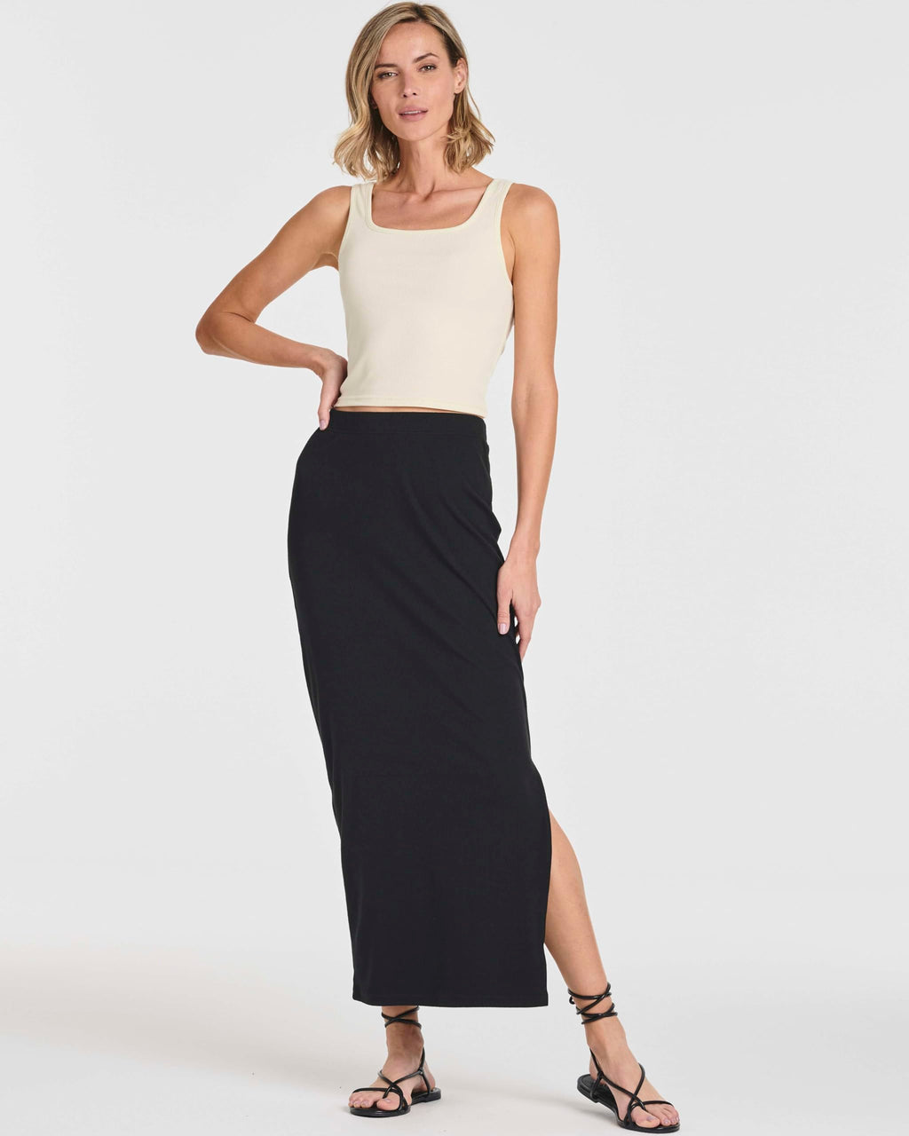 Real Essentials 3 Pack: Women's Ribbed High Waisted Maxi Skirt with Side Slit - Casual Long Pencil Skirt