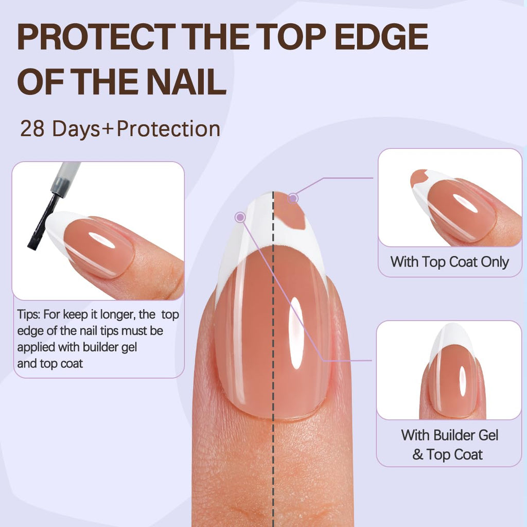 Misssix XBASICTIPS French Tip Press On Nails, 300Pcs French Gel Nail Tips Long Square, Soft Gel Pre-shaped No Need to File 3 in 1 Tips, Fake Nails for Nail Art DIY Extension Designs 15 Sizes