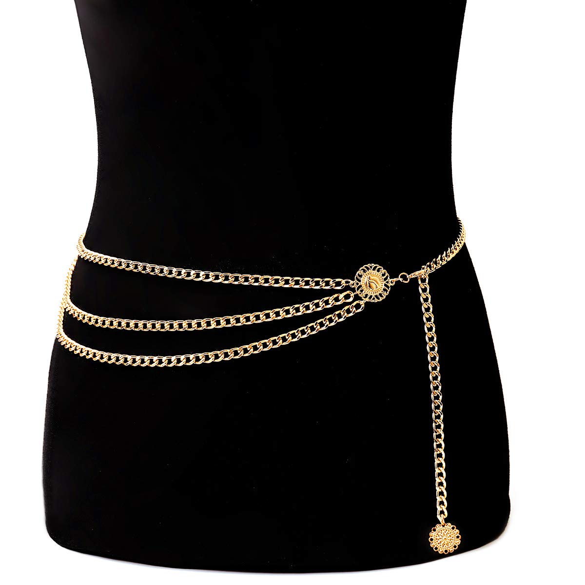 Glamorstar Multilayer Metal Waist Chain Dress Belts Metal Belt for Women