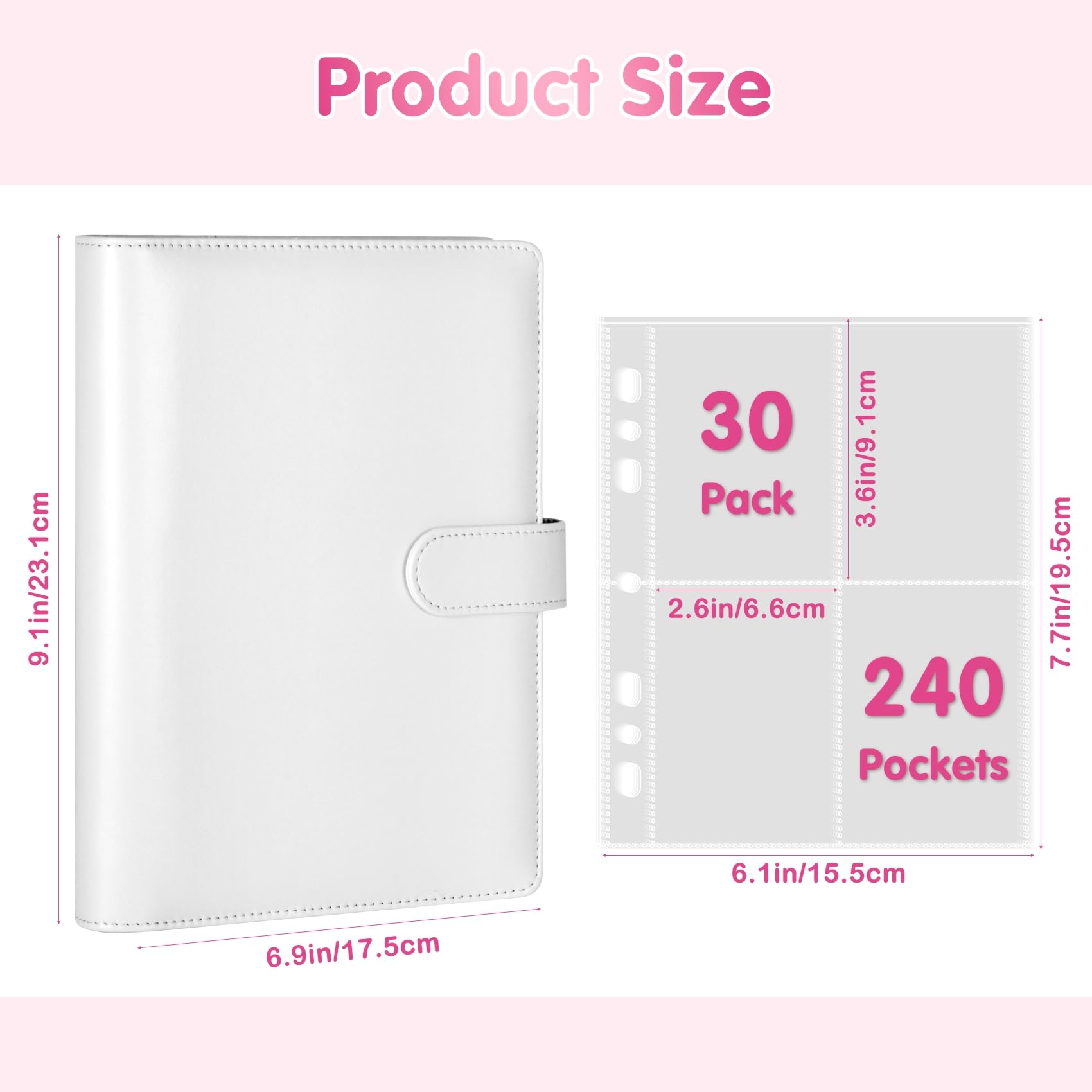 A5 Kpop Photocard Binder with 30 Pack 4-Pocket Card Pages, 6 Ring A5 Binder Card Collector Album with 240 Card Slots,PU Leather Binder Cover with Magnetic Buckle Closure for Organizing Trading Card