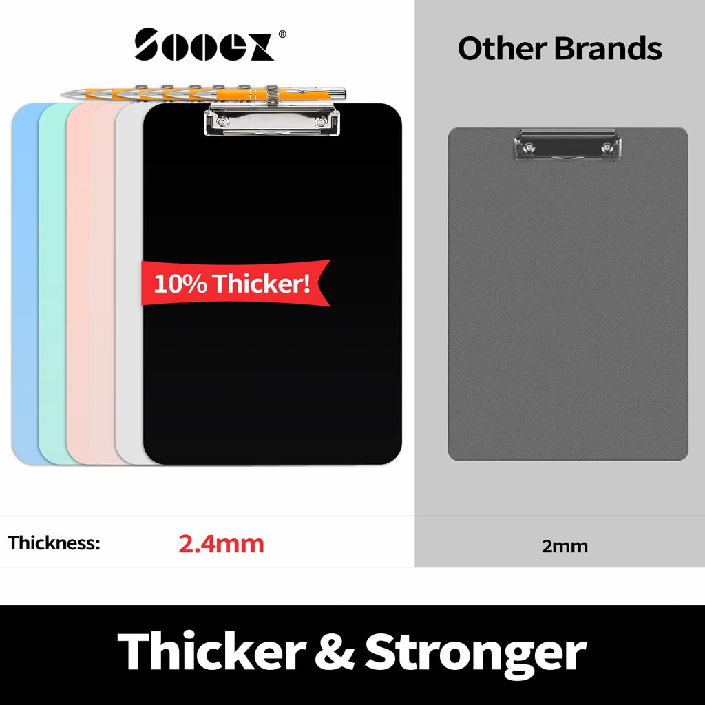 Sooez Plastic Clipboard with Pen Holder, [10% Thicker] Clip Boards 8.5x11 with Low Profile Clip, Cute Hanging Clipboard, Standard Letter Size A4 for Women Teacher, Office & School Supplies, Black