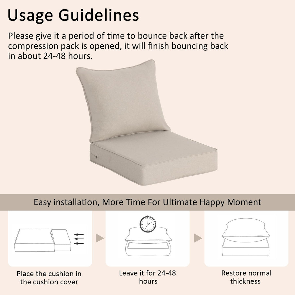 COZYVIDA 5.1" Thick Outdoor Patio Cushions Set of 2, 22"x24"x5.1" Seat, C0 Water-Resistant Breathable Fabric, UV-Resistant 1000+ Hrs, 35D Foam with Recycled Fiber Fill,Beige