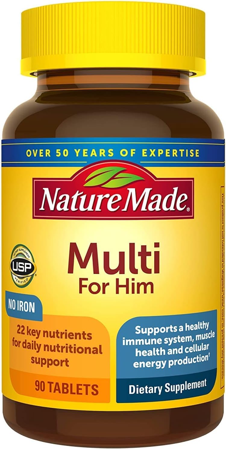 Nature Made Multivitamin for Him, Mens Multivitamins with No Iron, Daily Nutritional Support, Nature Made Multi Mens Vitamins & Minerals, 90 Tablets, 90 Day Supply