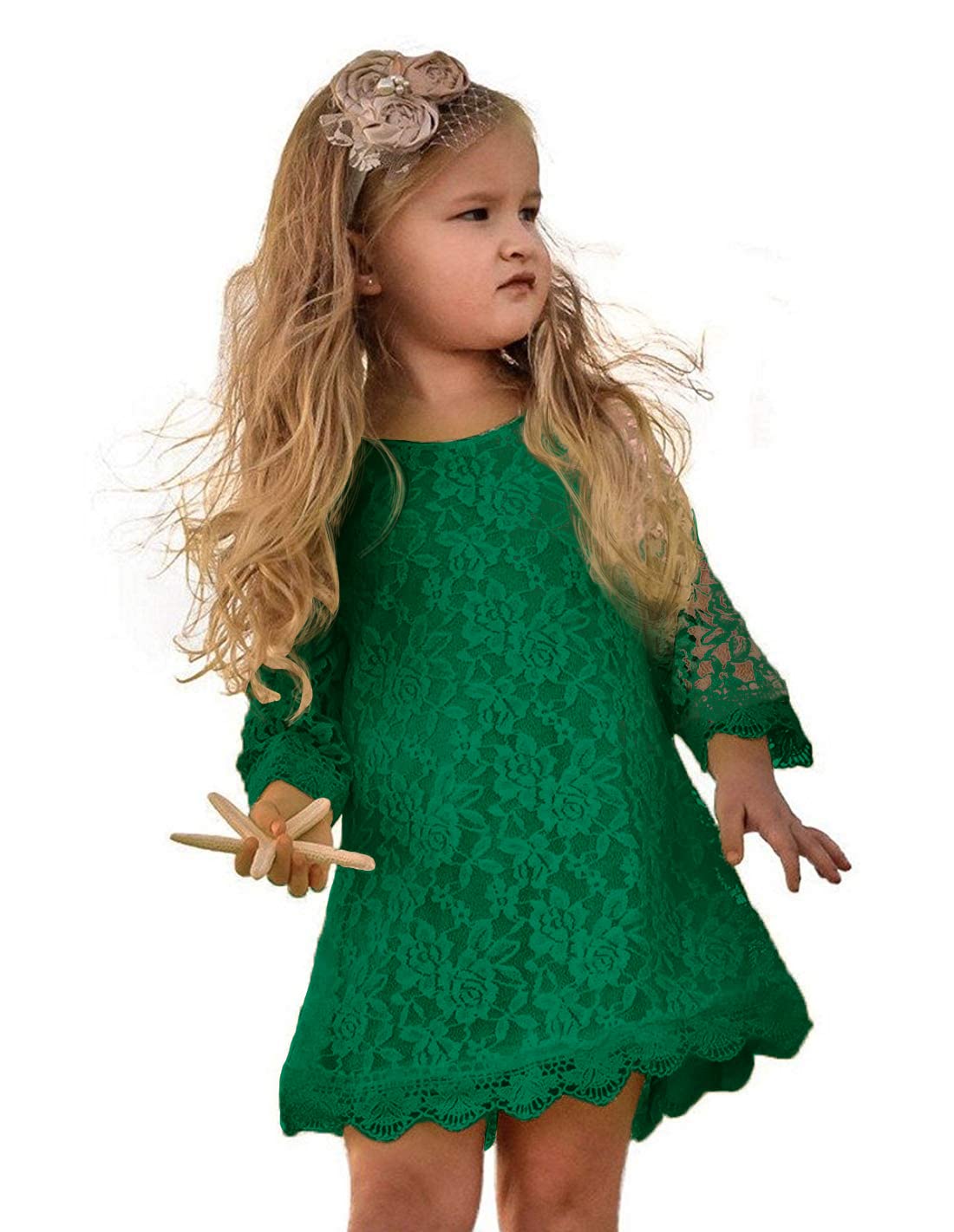 APRIL GIRL Flower Girl Dress, Lace Dress 3/4 Sleeve Dress