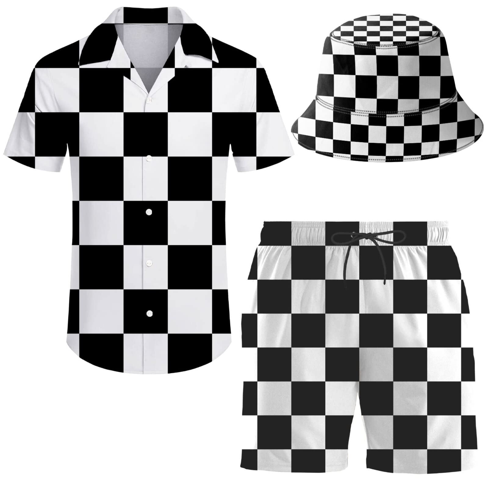 Men's 2 Piece Tracksuit Hawaiian Shirt Shorts Button Down Shirt and Shorts Sets with Bucket Hats