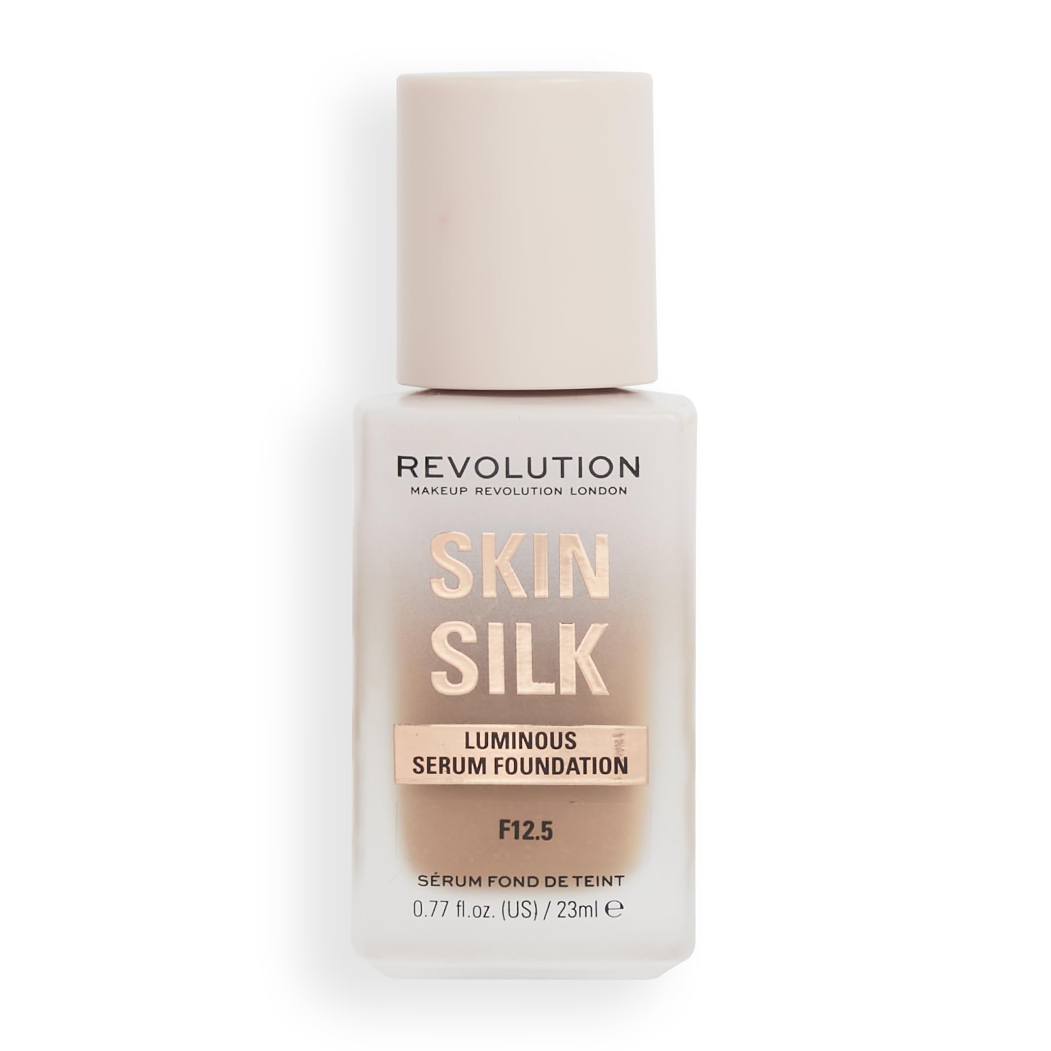 Revolution Skin Silk Radiant Satin Serum Foundation, Buildable Coverage with Hydrating Hyaluronic Acid for a Natural Finish, Vegan & Cruelty-Free, F0.5C Fair Skin Tones, 0.77 fl oz
