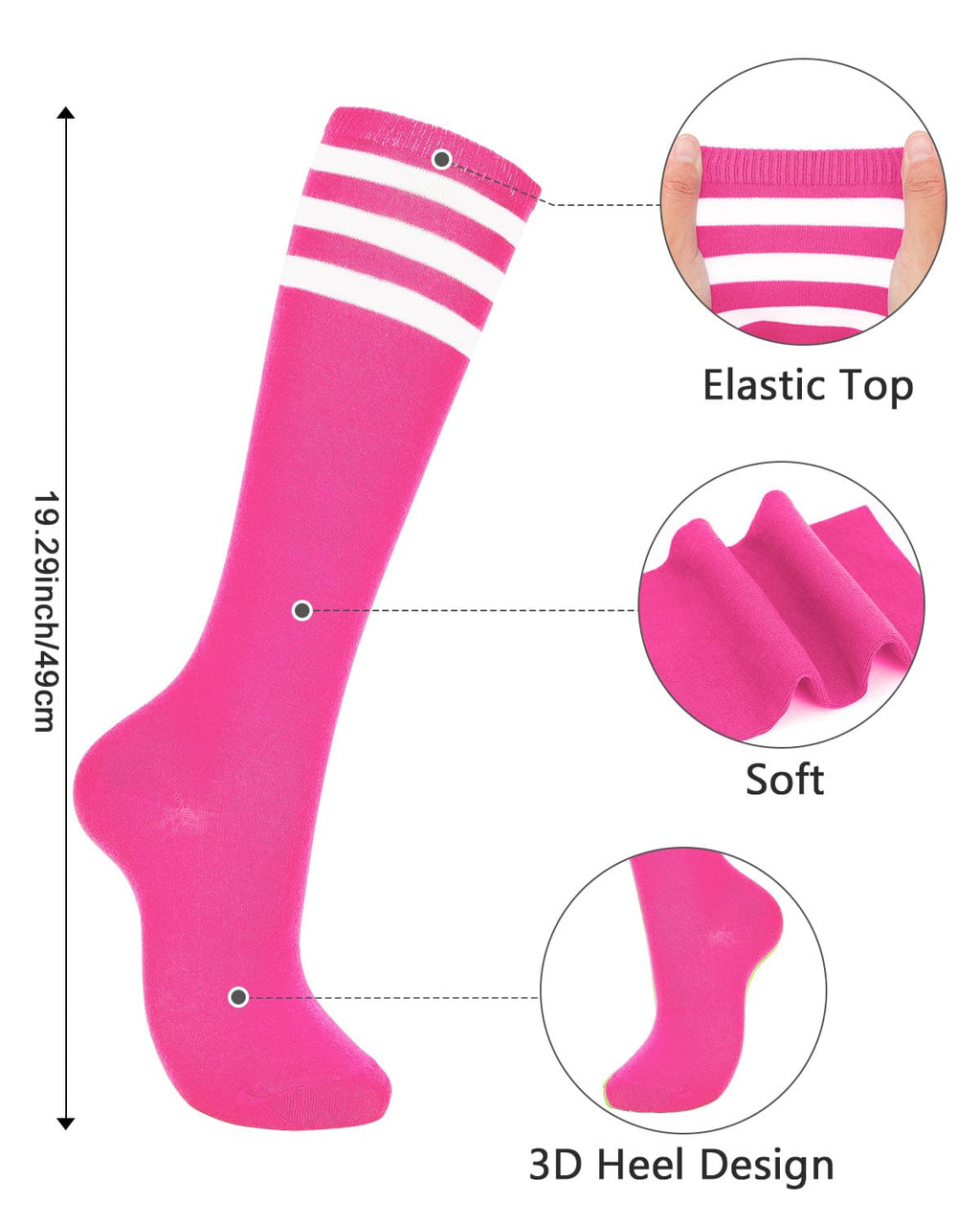 Century Star Knee High Striped Socks for Women - Long Thin Tube Sports Thigh High Socks Tall Stockings