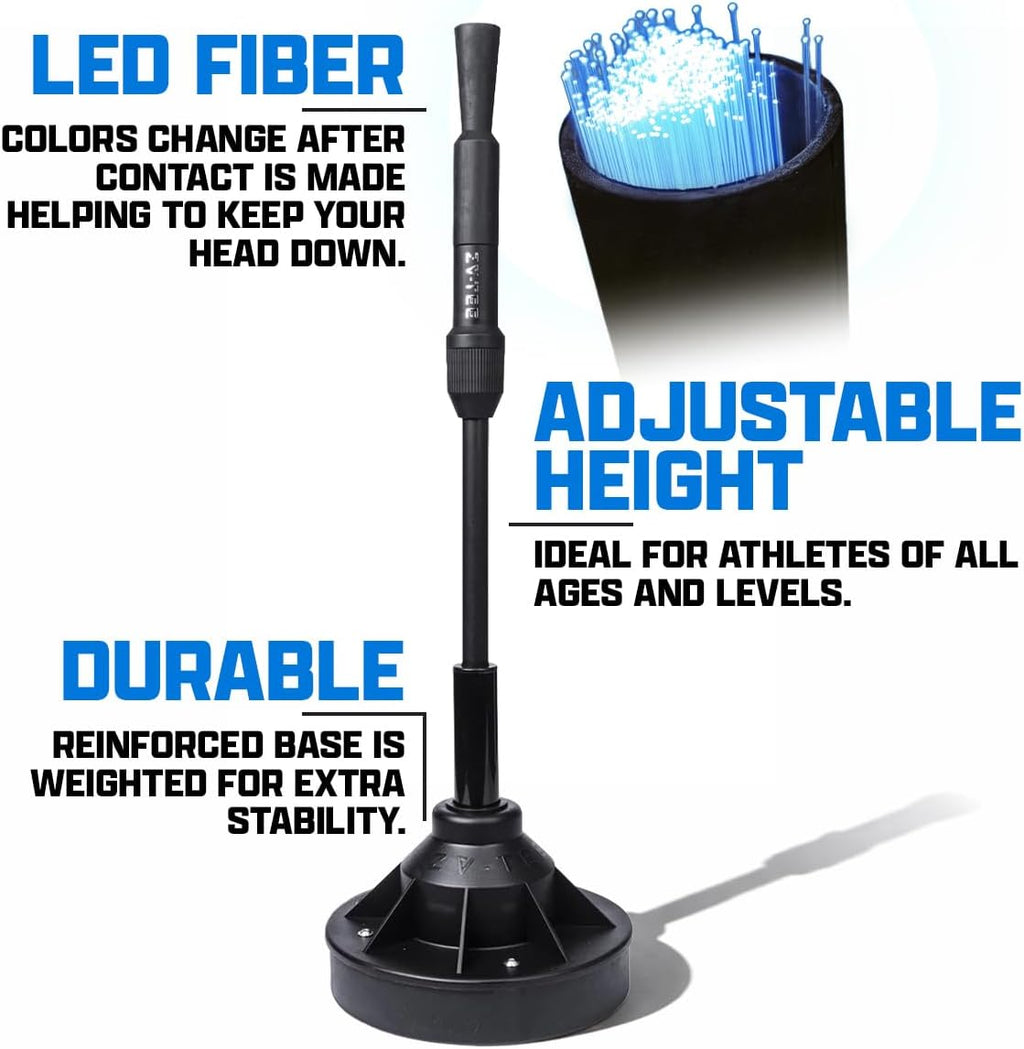 Baseball Tee with LED Light and Adjustable Height, Battery Operated, Illuminates and Flashes Each Swing with 1 of 5 Random Colors. Hitting Tee for Baseball and Fastpitch Softball.