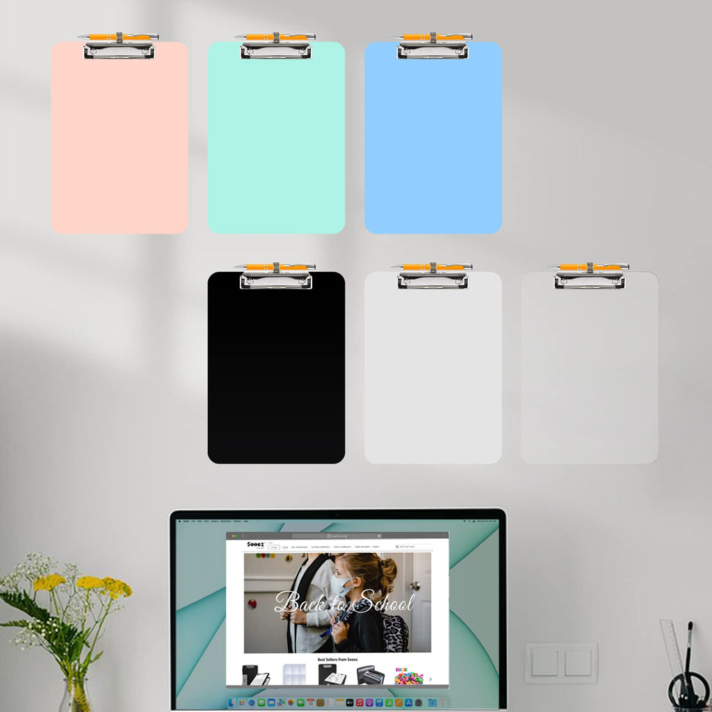 Sooez Plastic Clipboard with Pen Holder, [10% Thicker] Clip Boards 8.5x11 with Low Profile Clip, Cute Hanging Clipboard, Standard Letter Size A4 for Women Teacher, Office & School Supplies, Black