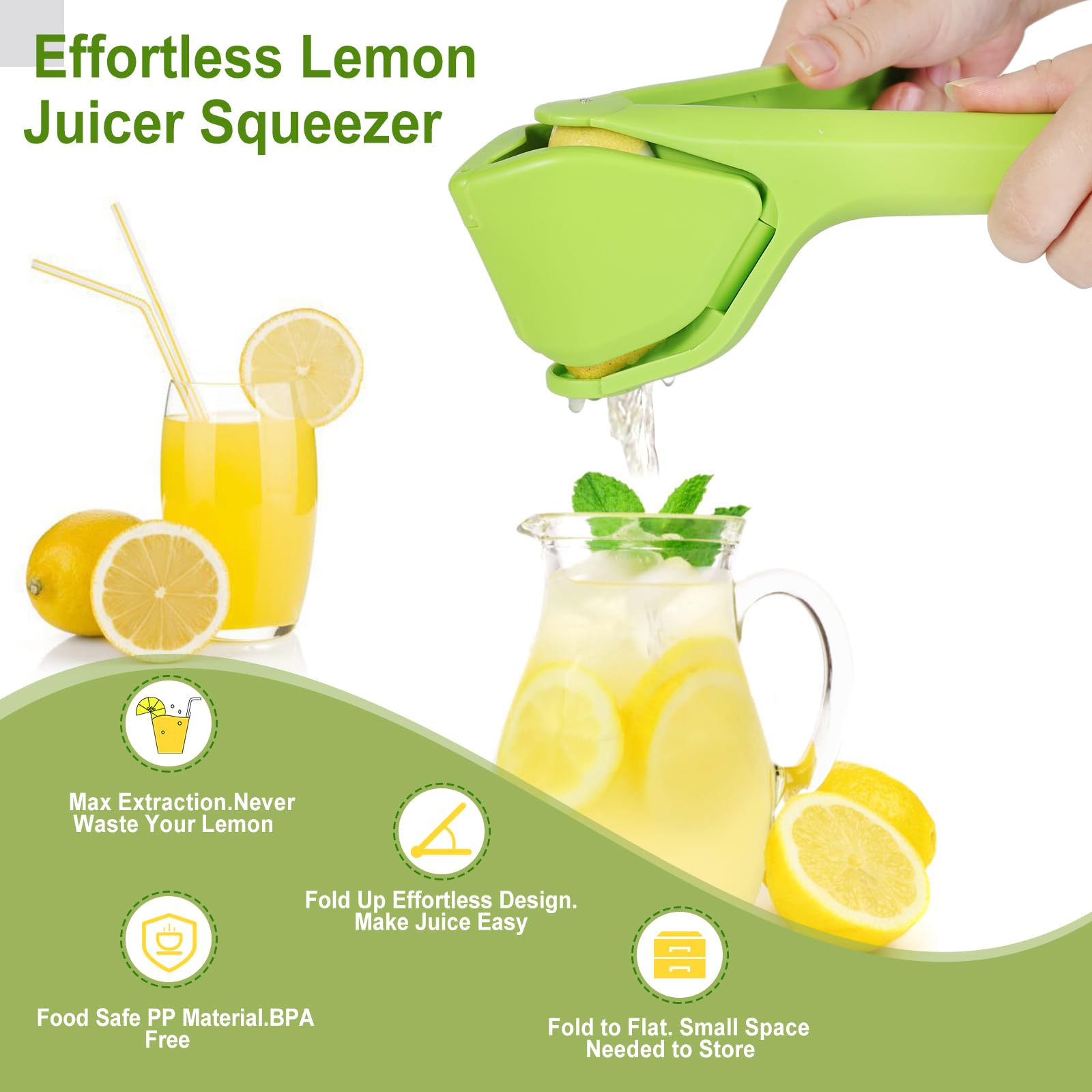 Lemon Squeezer, Effortless Manual Flat Lime Juicer Hand Press | Easy to Make Juice From Lemon, Lime, Citrus, Orange, Fruits, Folds Design For Saving Space Storage