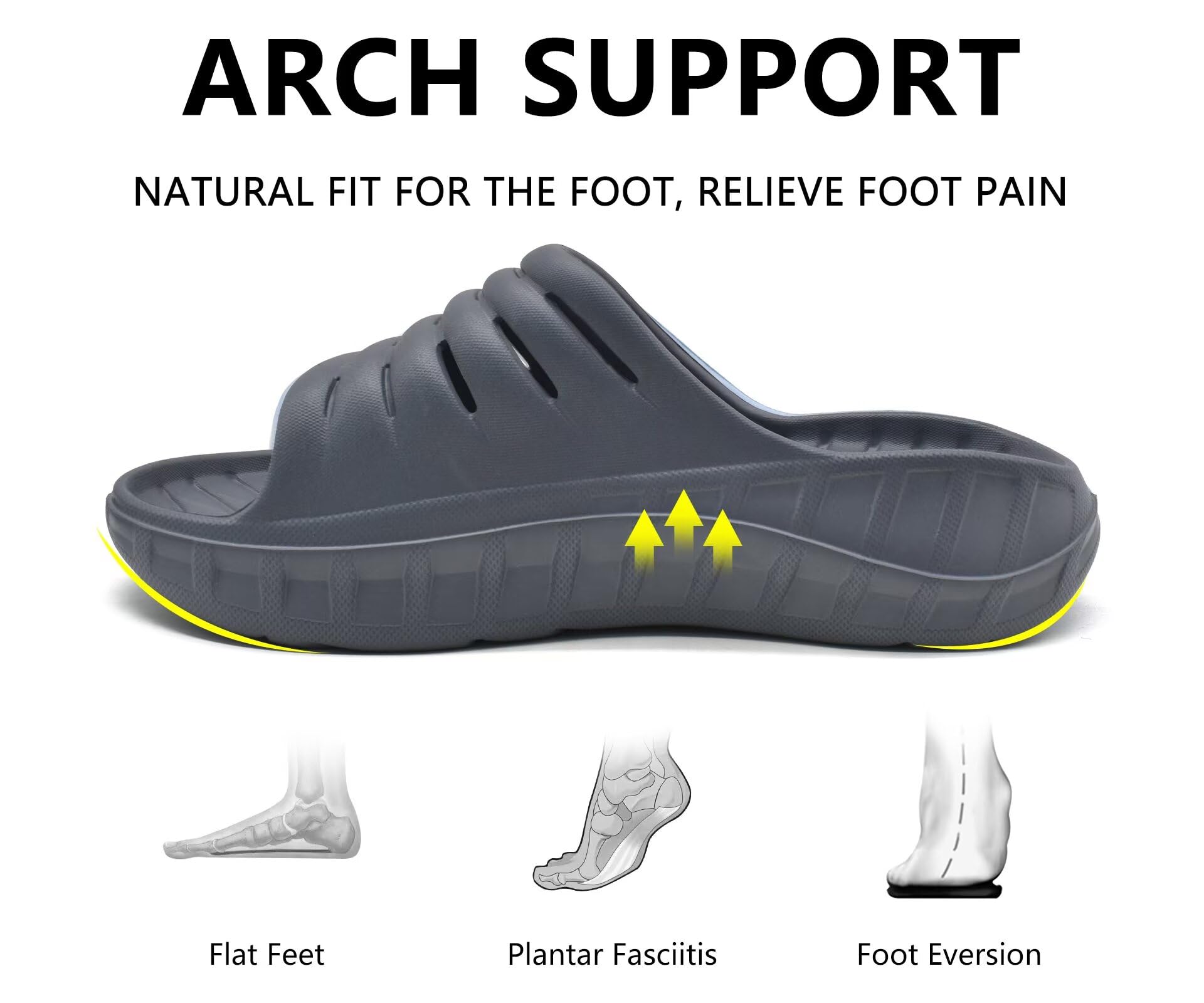 GPOS Mens Sport Recovery Sandals Plantar Fasciitis Thick Cushion Slides Sandals Lightweight Comfort Orthotic Slippers