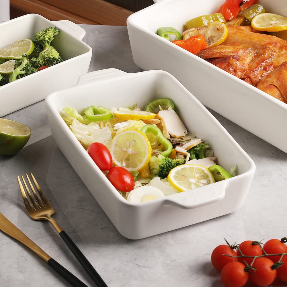 Sweejar Ceramic Bakeware Set, Rectangular Baking Dish for Oven Lasagna Pans for Cooking, Kitchen, Cake Dinner, Banquet and Daily Use, 11.8 x 7.8 x 2.76 Inches of Casserole Dishes (Beige)