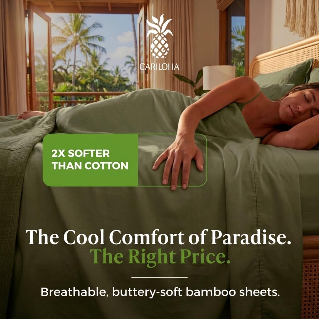 Cariloha Aloha Soft 100% Organic Bamboo Viscose Sheets – 4-Piece Queen Sheet Set – 16 in Deep Pockets – Buttery Soft, Hypoallergenic, Cooling Sheets – Oeko-TEX Standard 100 – Cape Blue