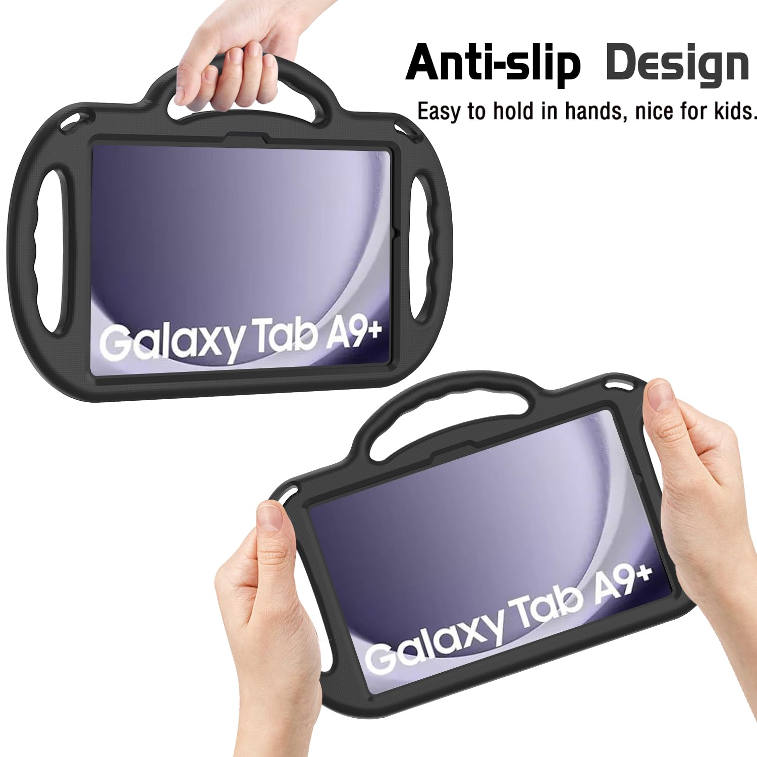 AVAWO Kids Case for Samsung Galaxy Tab A11+ Plus/A9+ Plus 11 Inch Case, with Strap, Shockproof Lightweight Handle Stand 2025/2023 Model with Lanyard, Black