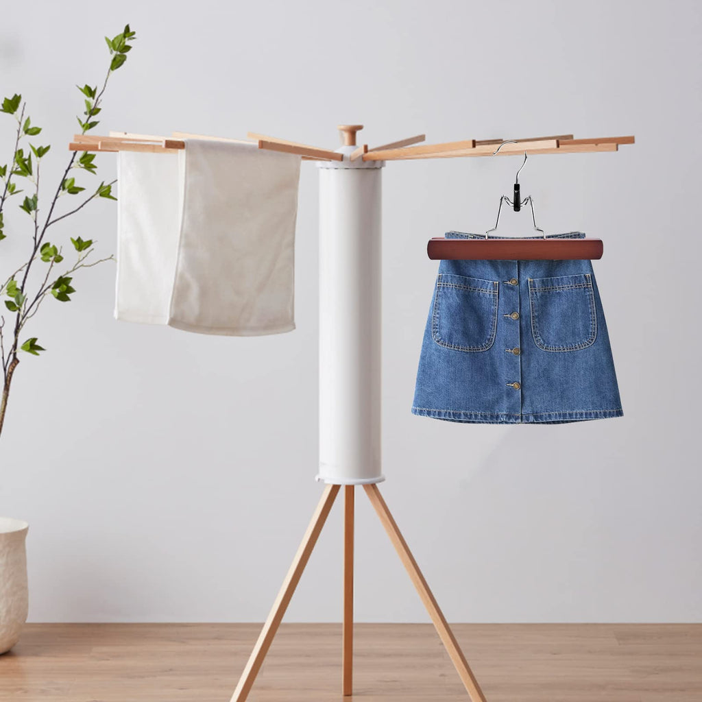 Nature Smile Wooden Pants Skirt Hangers, Smooth Finish Solid Wood Non Slip Jeans Slack Clamp Hangers Hair Extension Hangers (10 Pack Cherry)…