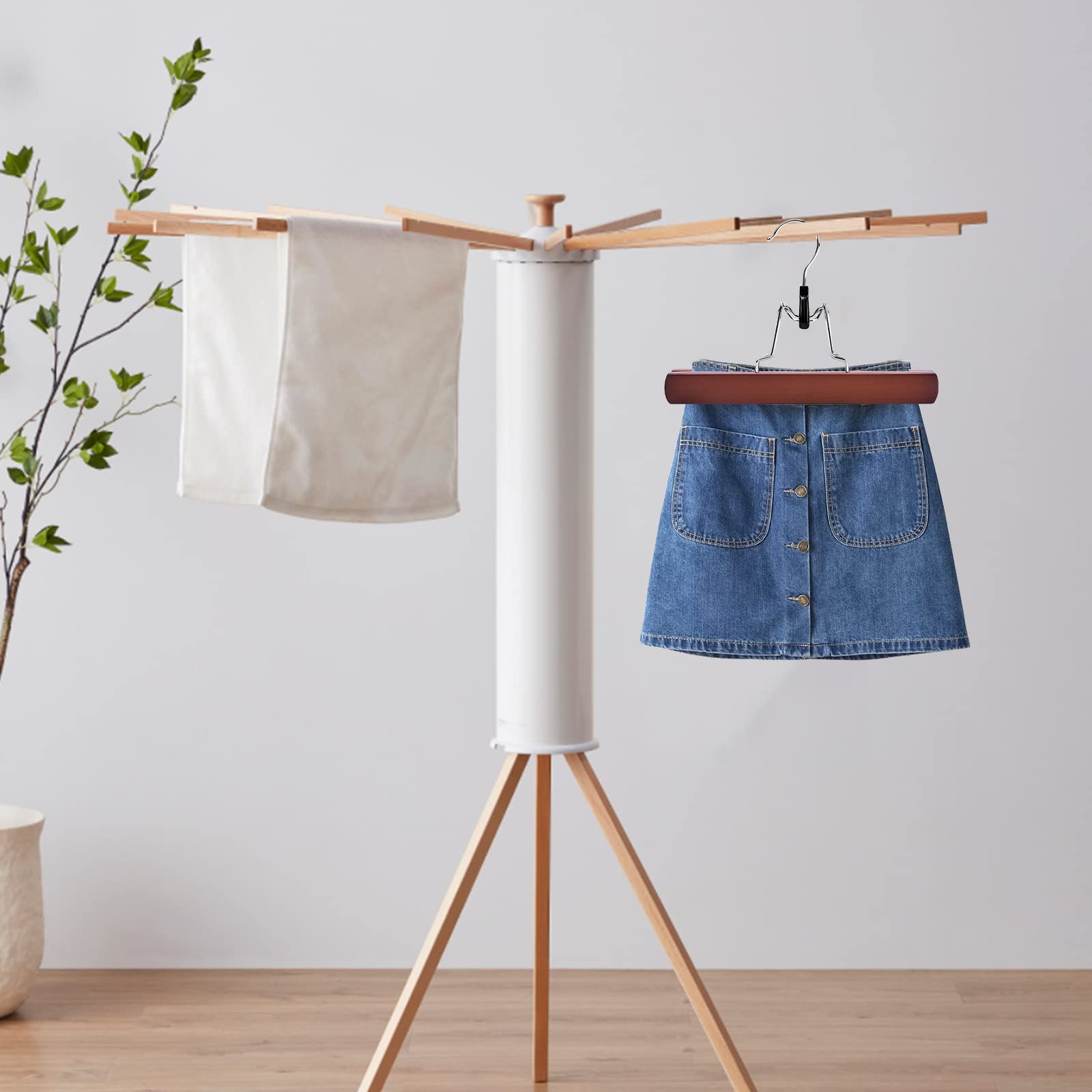 Nature Smile Wooden Pants Skirt Hangers, Smooth Finish Solid Wood Non Slip Jeans Slack Clamp Hangers Hair Extension Hangers (10 Pack Cherry)…