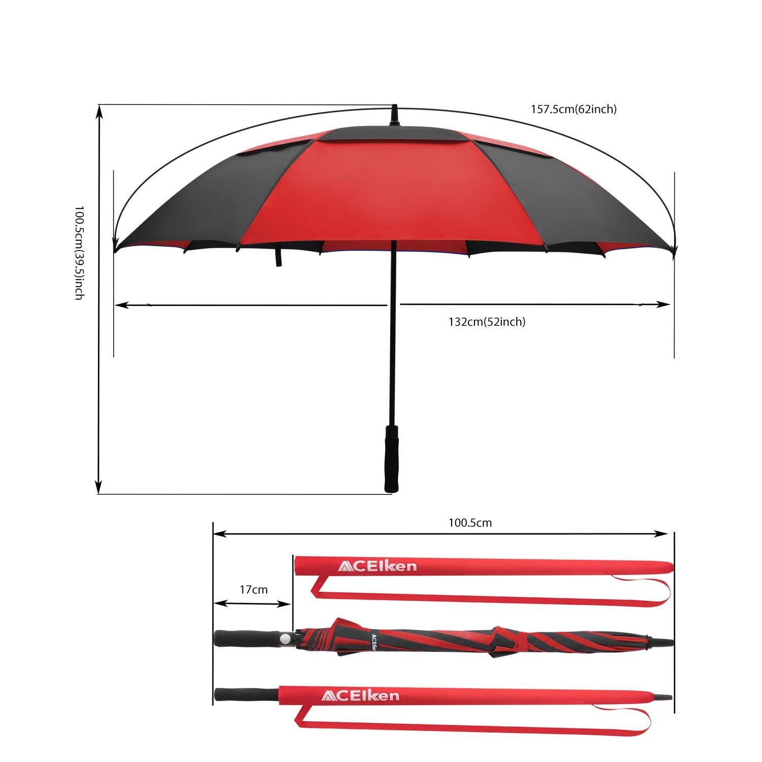 ACEIken Golf Umbrella Large 58/62/68 Inch Automatic Open Golf Umbrella Extra Large Oversize Double Canopy Vented Umbrella Windproof Waterproof for Men and Women