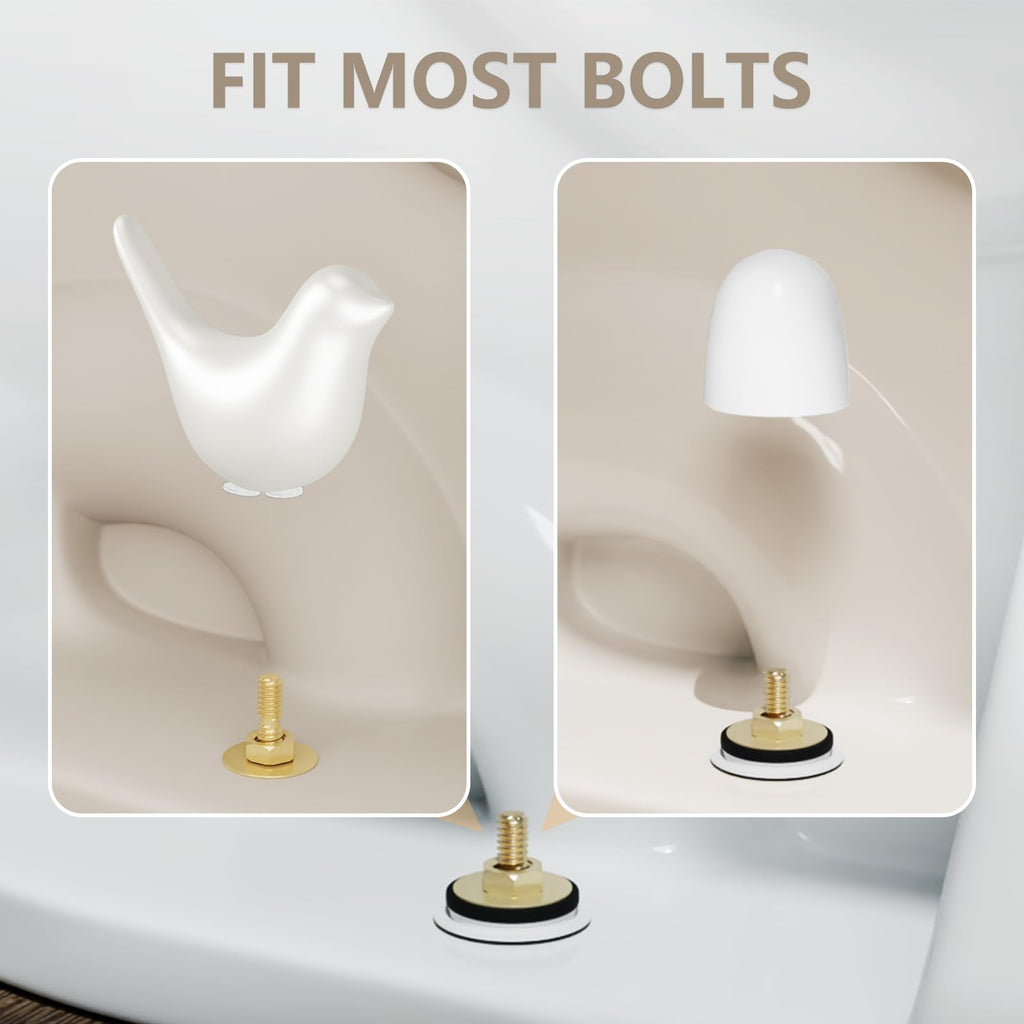 MENNTY Black Polar Bear Toilet Bolt Covers Decorative - 2 Glossy Black Ceramic Toilet Bolt Caps + 4 Universal Toilet Caps for Bottom of Toilet, Modern Monochrome Bathroom Decor