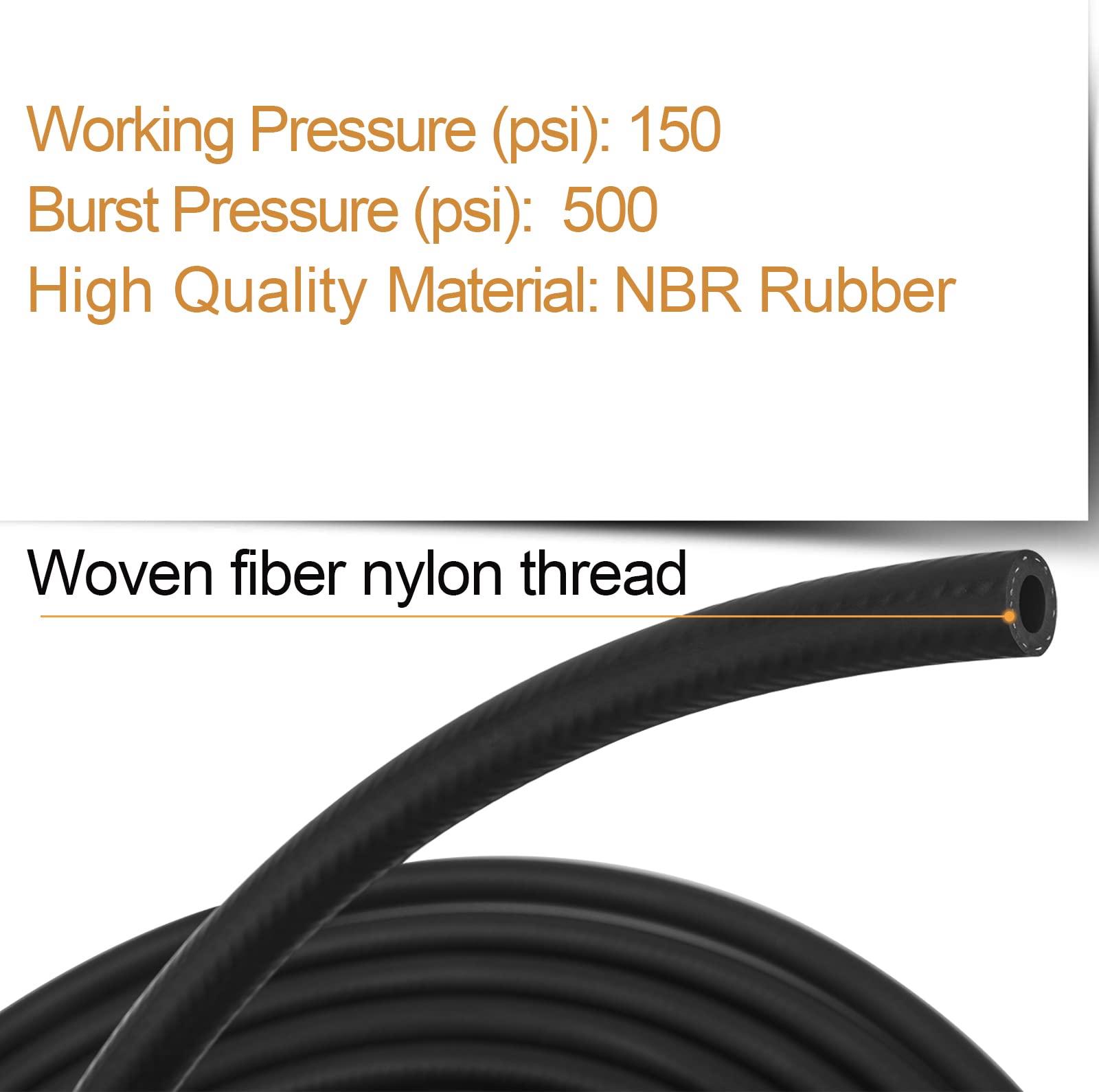 1/2" ID Fuel Line Hose SAE 30R7, 150 psi 10' Length Fuel Hose