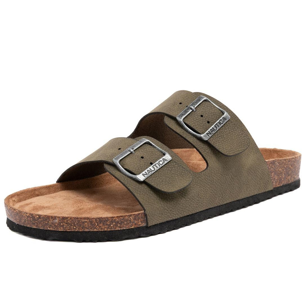Nautica Men's Sandals - Casual Slides with 2 Adjustable Buckle Straps and Cork Footbed for Ultimate Comfort and Style (Regular/Wide Width, Big Size)