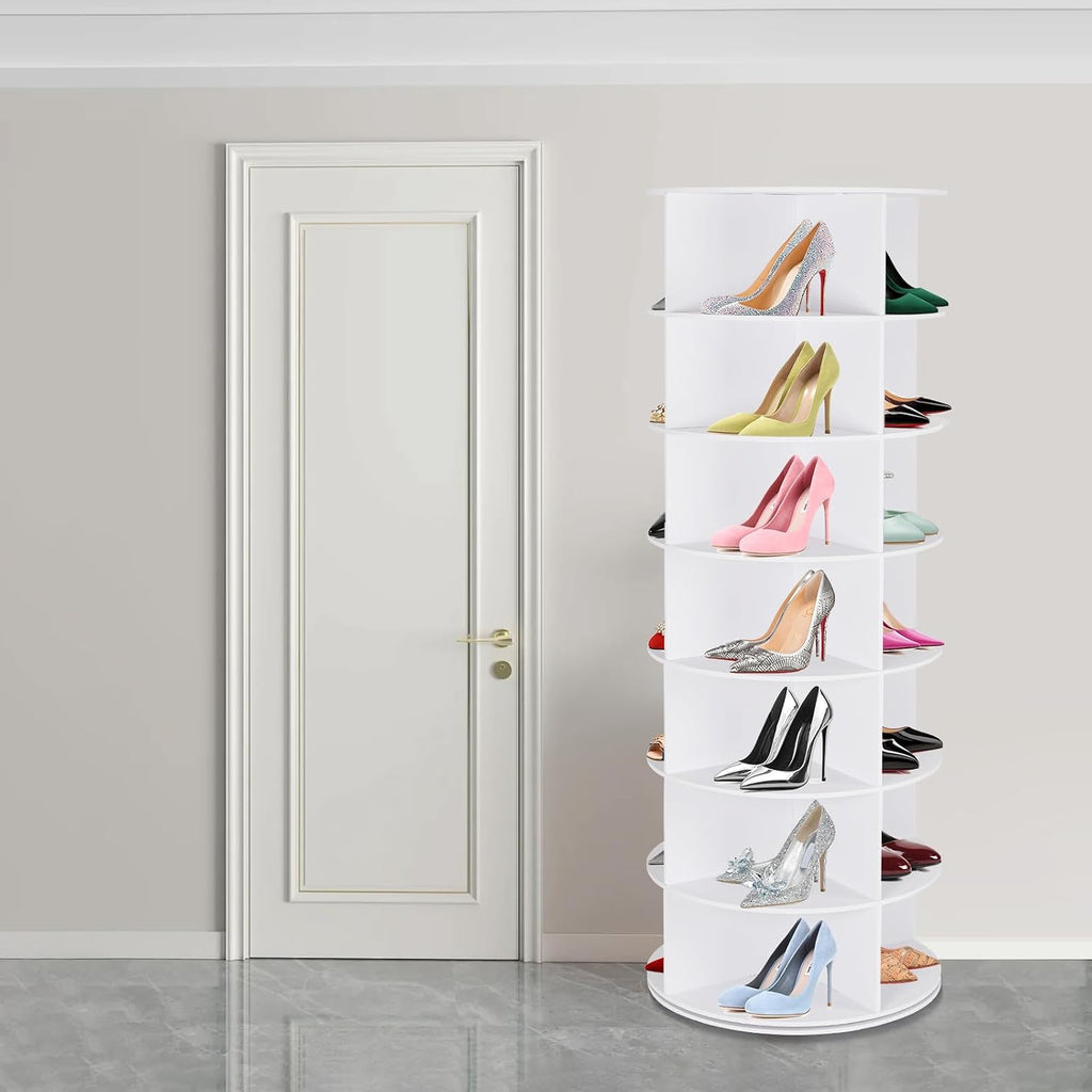 7 Tier Rotating Shoe Rack Tower, 360° Spinning Display Rack, Space Saving Storage Organizer with Lazy Susan for Closet, Hallway, Bedroom, Living Room, Dressing Room