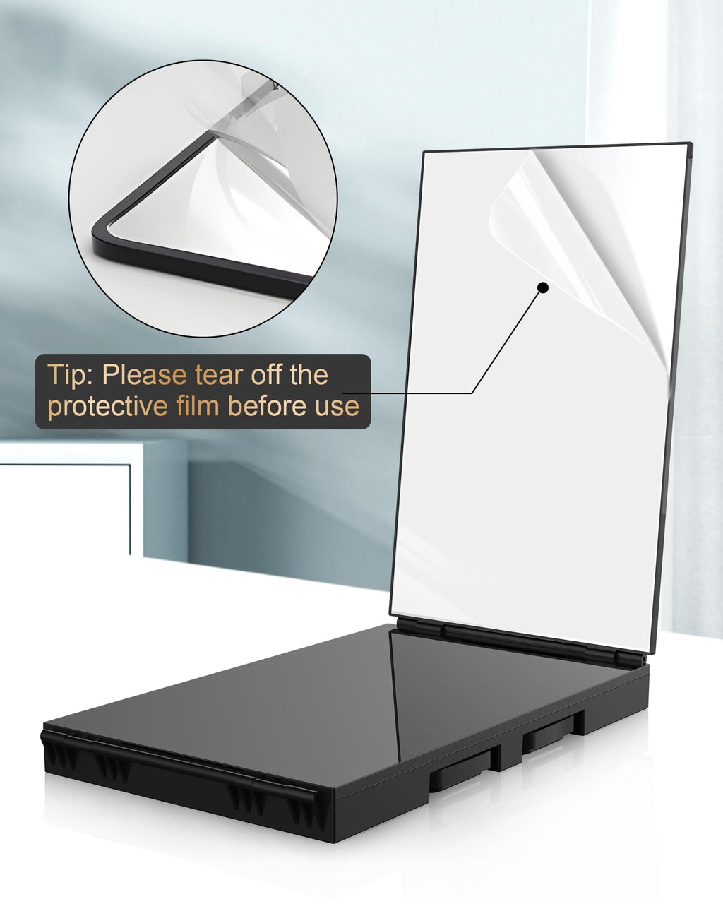 JUSRON 360 Viewing Angle Self Hair Cutting Mirror, Clear Anti-Fog HD Glass, USB Rechargeable, Easy to Use, Height Adjustable, Portable, Good Choice for Gifts