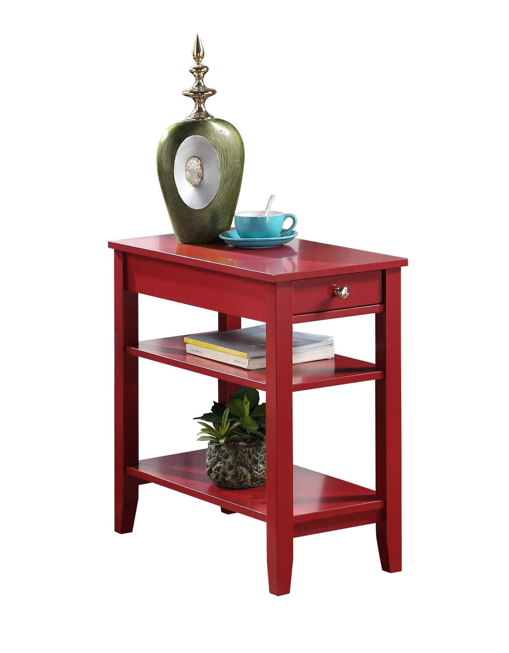 Convenience Concepts American Heritage Chairside End Table with Drawer 23.5" - Classic Living Room Table with Storage Shelf, Bedroom Nightstand, Black