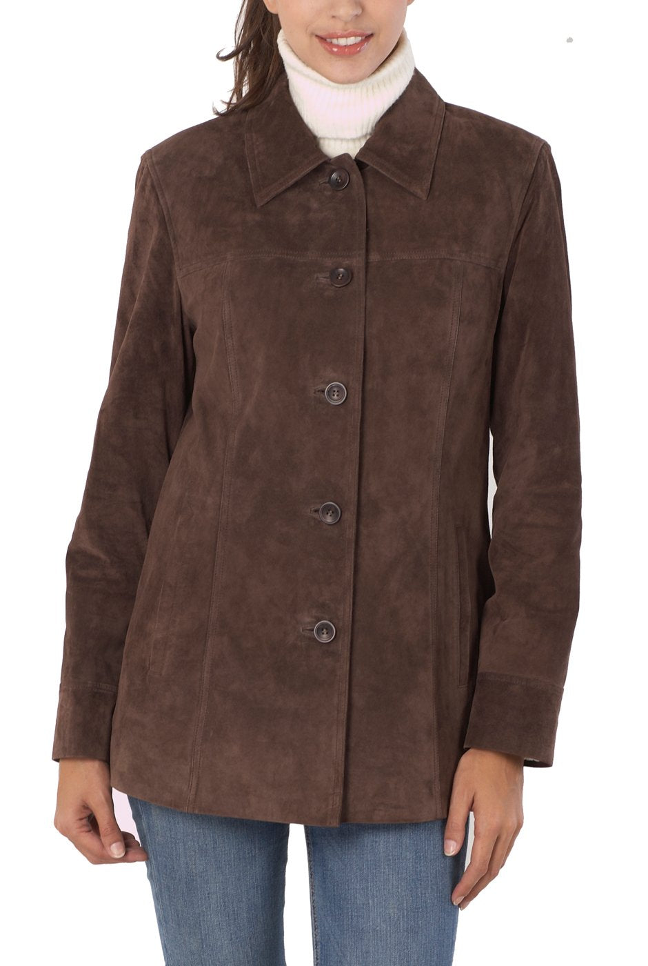 BGSD Women Anna Suede Leather Car Coat (Also available in Plus Size & Petite)