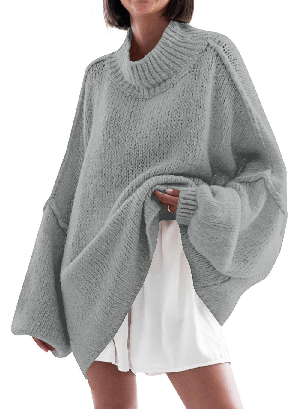 Saodimallsu Womens Oversized Sweaters Mock Neck Batwing Long Sleeve 2026 Fall Trendy Ribbed Knit Casual Tunic Sweater