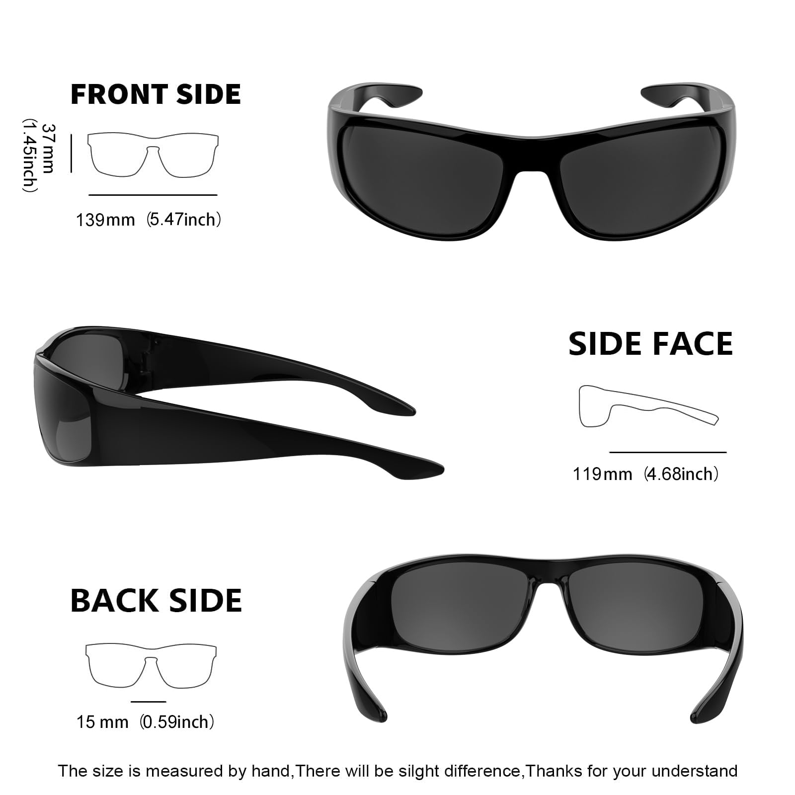WISTON Wrap Around Sunglasses for Men Women Super Dark Blackout Sunglasses for Sensitive Eyes UV400 Protection W8005