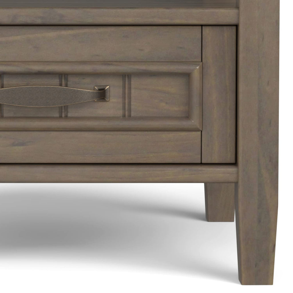 SIMPLIHOME Warm Shaker Coffee Table - 48 inch Wide Solid Wood Coffee Table in Black, Transitional Living Room Table with 2 Drawers, Open Shelf, Shaker Fronts and Tapered Legs