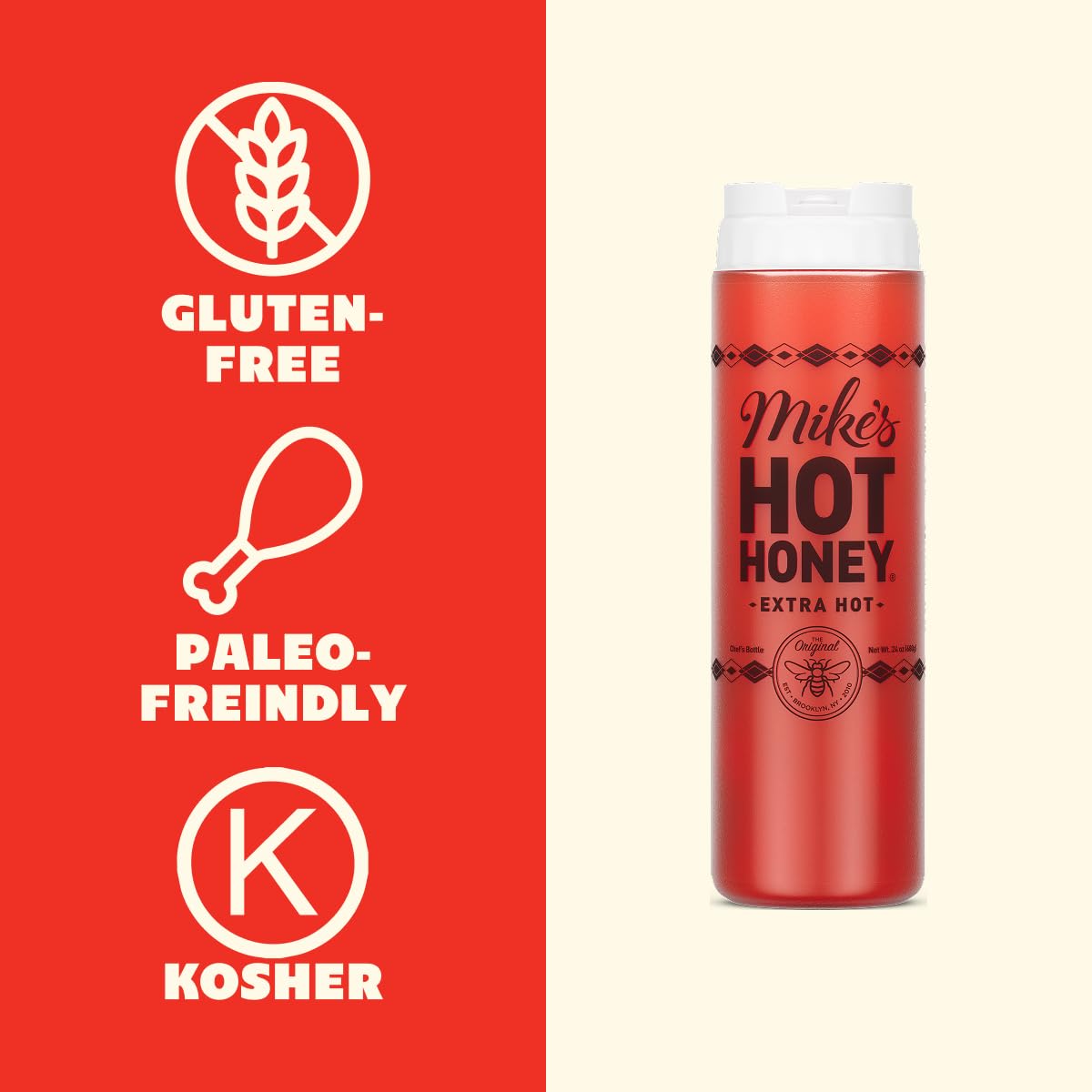 Mike's Hot Honey, Extra Hot, America's #1 Brand of Hot Honey, Spicy Honey Infused with Chili Peppers, Sweet Heat, Perfect for Hot Sauce Lovers (10oz Bottle, 1 Pack)