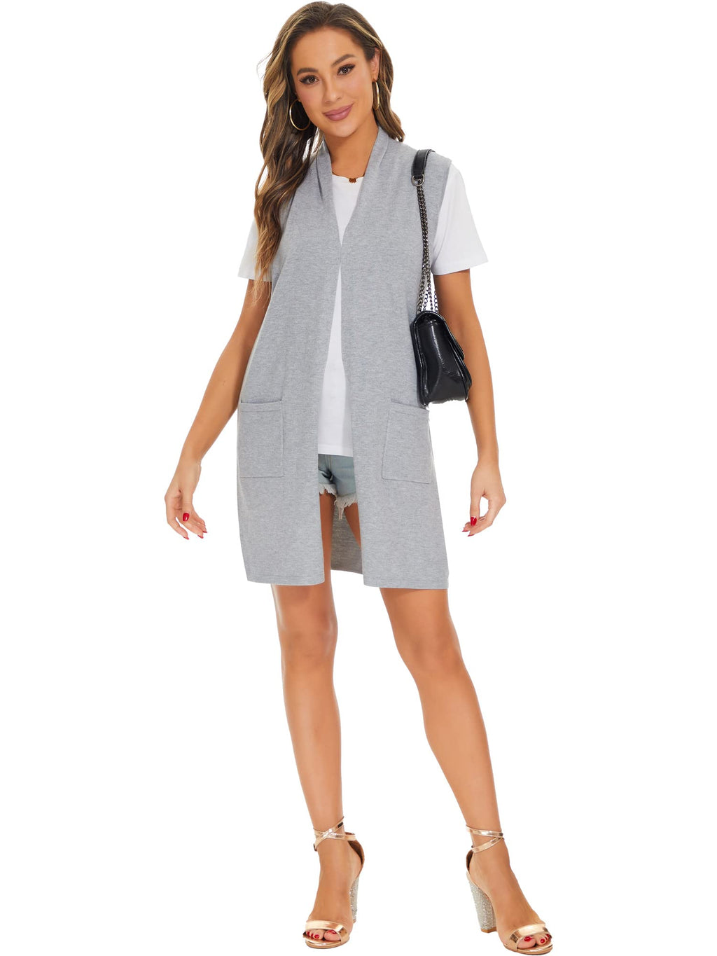 Moss Rose Women's Long Knit Cardigan Vest Casual Sleeveless Open Front Draped Duster Vest (Available in Plus Size)