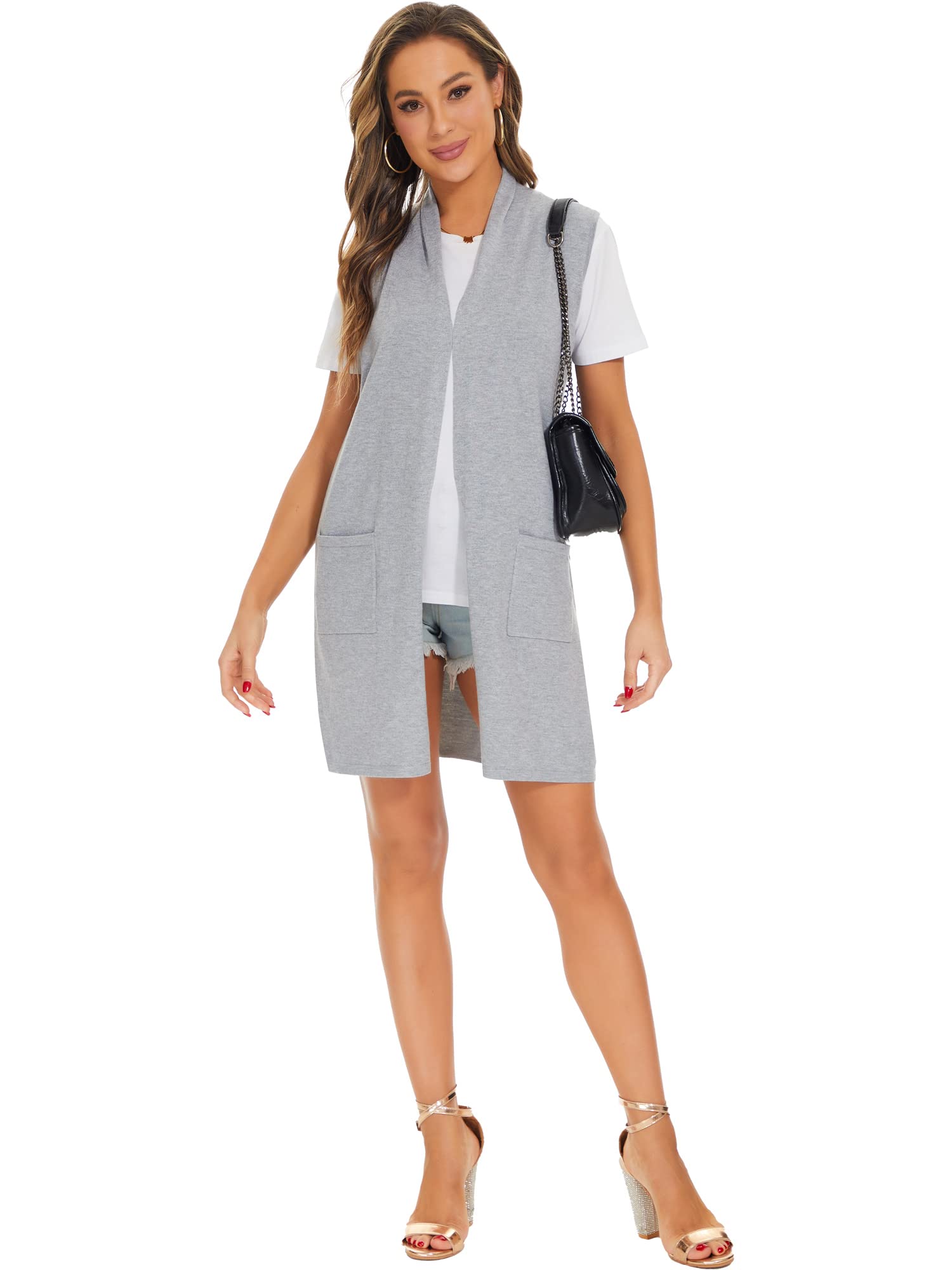 Moss Rose Women's Long Knit Cardigan Vest Casual Sleeveless Open Front Draped Duster Vest (Available in Plus Size)