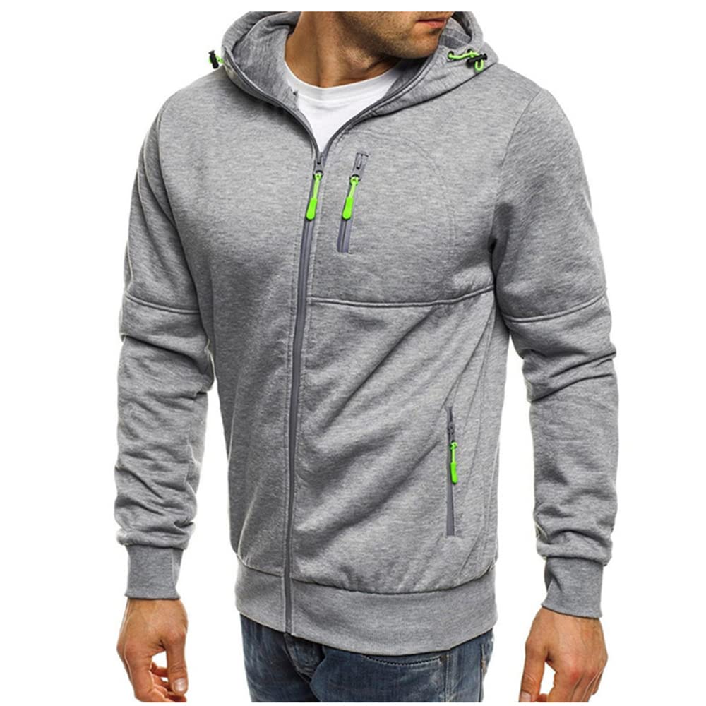 Men Hoodies Casual Hoodies for Men with Zip Pockets Full Zip Long Sleeve Sweatshirt Sports Hooded Jacket