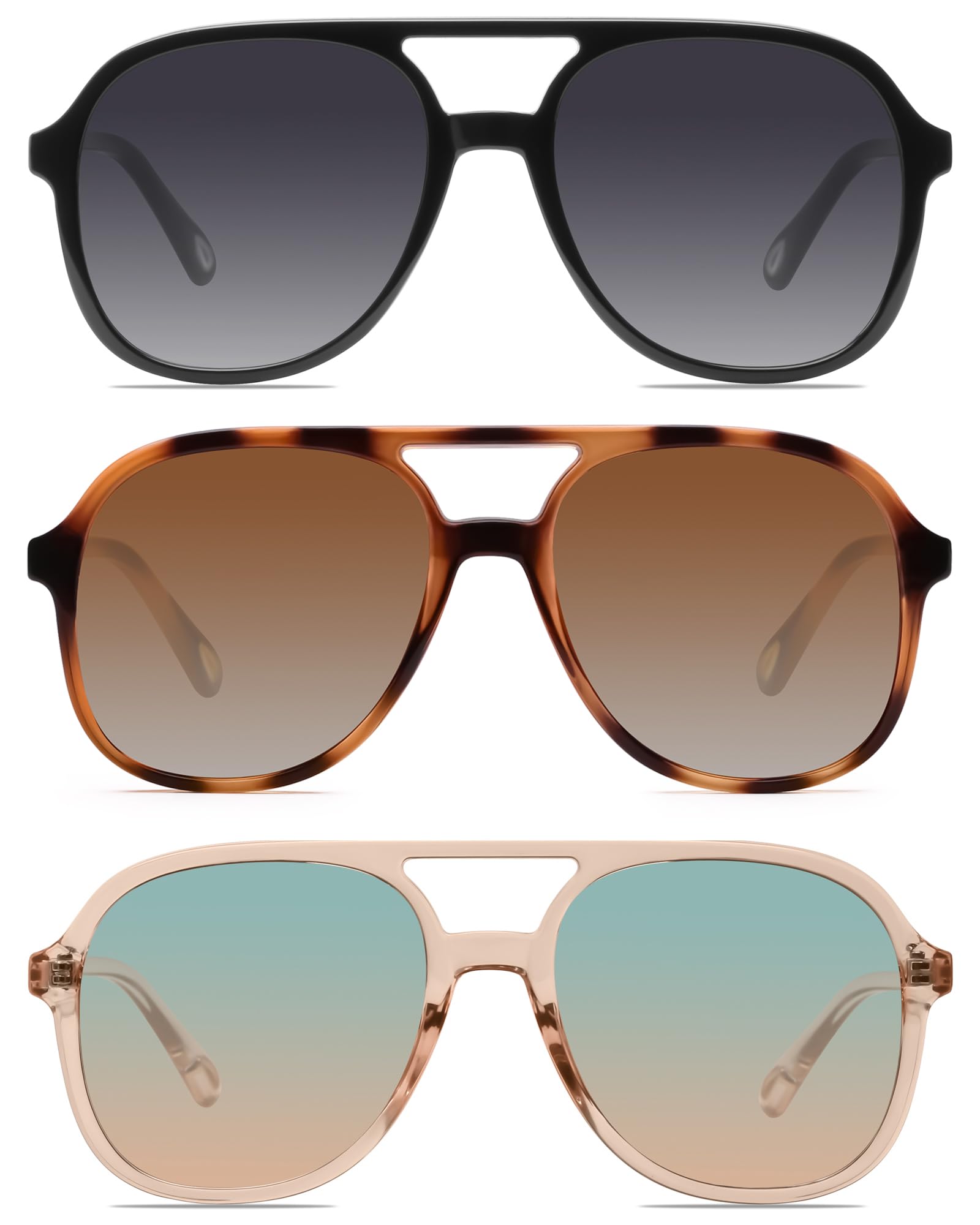 YDAOWKN Retro Square Aviator Sunglasses for Womens Mens Vintage 70s Double Bridge Sun Glasses