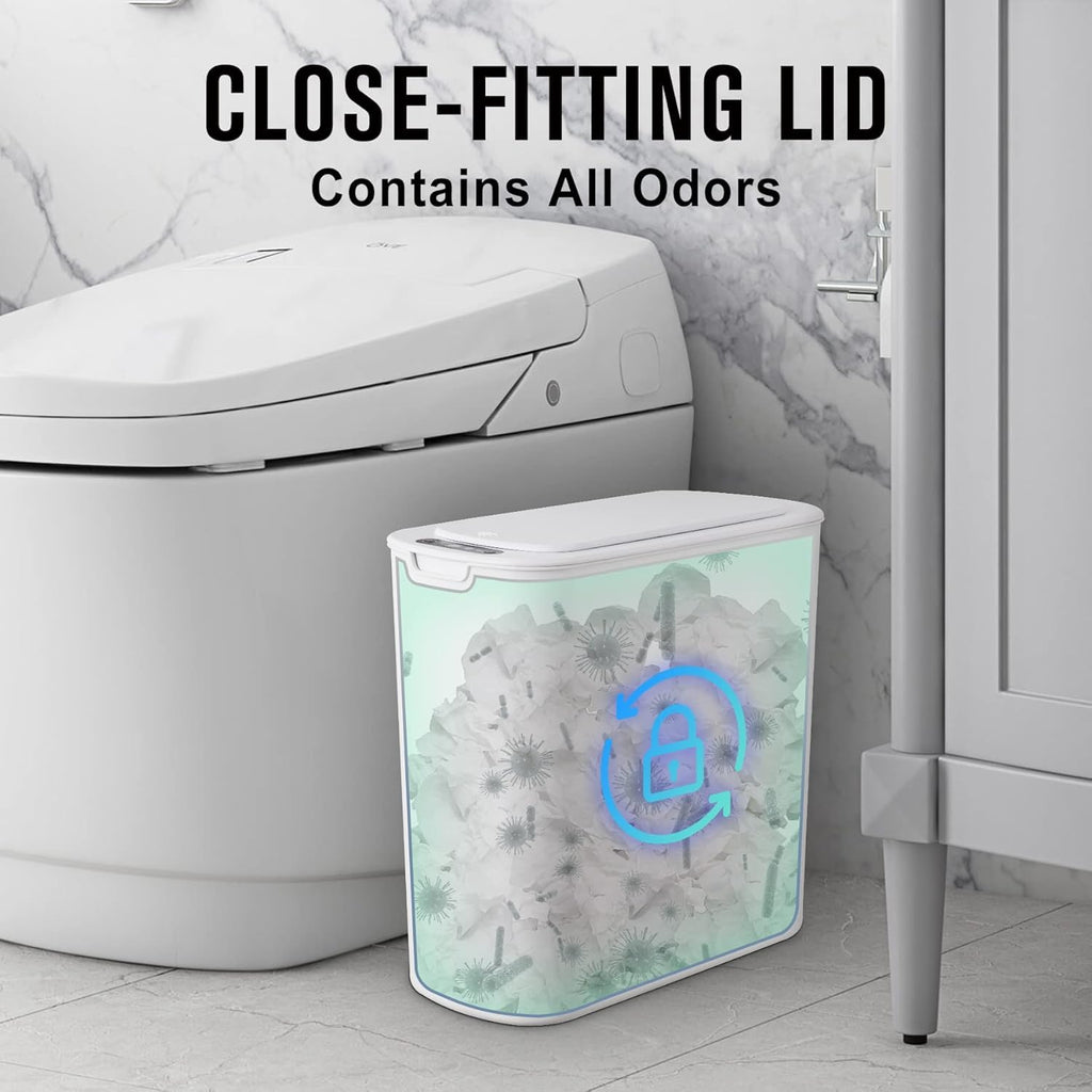 Cesun Automatic Motion Sensor Black Bathroom Trash Can with Lid, 2.6 Gallon Touchless Trash Bin, Smart Plastic Slim Garbage Can Small Wastebasket for Toilet, Office, rv, Bedroom, Living Room