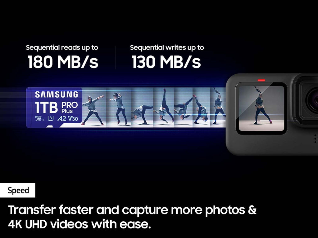 Samsung PRO Plus microSD Memory Card + Adapter, 128GB microSDXC, Up to 180 MB/s, Full HD & 4K UHD, UHS I, C10, U3, V30, A2, for Android Smartphones, Tablets, GoPRO, and DJI Drone (MB MD128SA/AM)