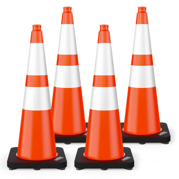 (4 Pack) BATTIFE Traffic Cones 18 Inch with Black Weighted Base, PVC Green Cone for Traffic Control,Construction Events, Driveway Road Parking Lot