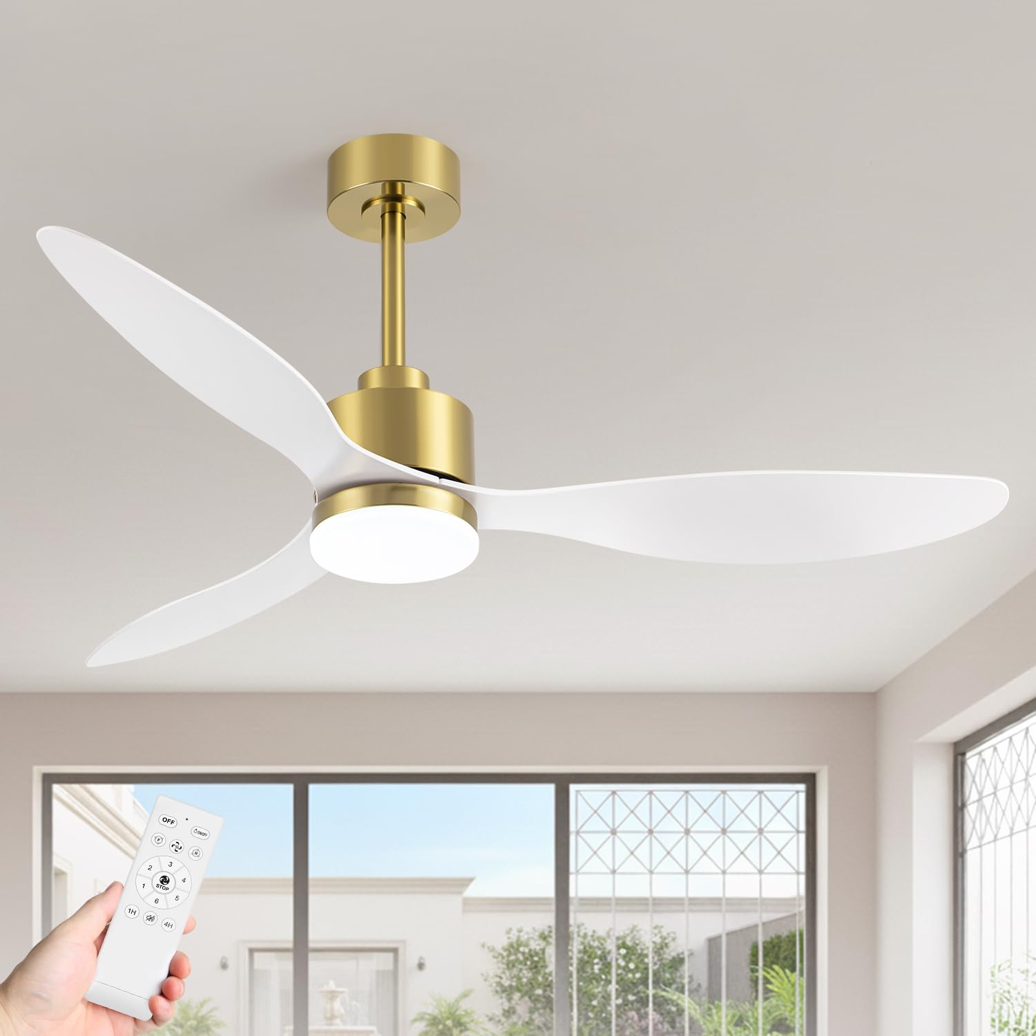 52" Ceiling Fans with Lights and Remote, Quiet DC Motor, 3 Reversible Blades, 6-Speed, Modern Industrial Black Ceiling Fan with 3-Color LED Light Fandelier for Bedroom Living Room