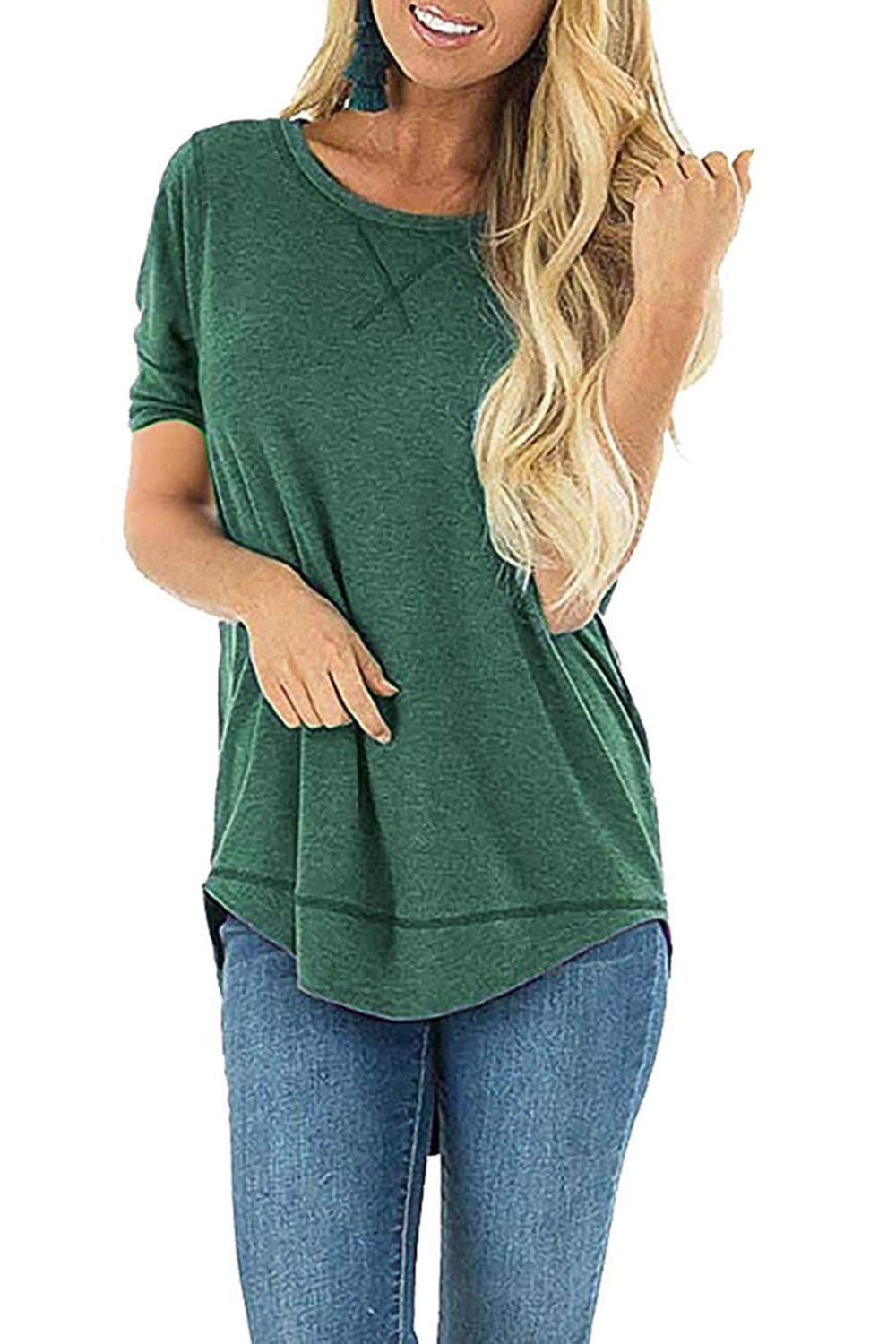 JomeDesign Summer Tops for Women Short Sleeve Side Split Casual Loose Tunic Top