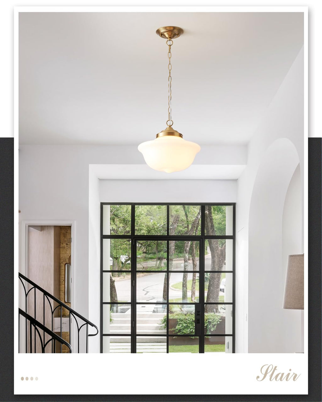 Schoolhouse Light Fixture, 12 Inch Black Finish with Milk Glass Semi Flush Mount Ceiling Light, Ceiling Light Fixture for Kitchen Hallway Entryway (Type C Pendant Light)