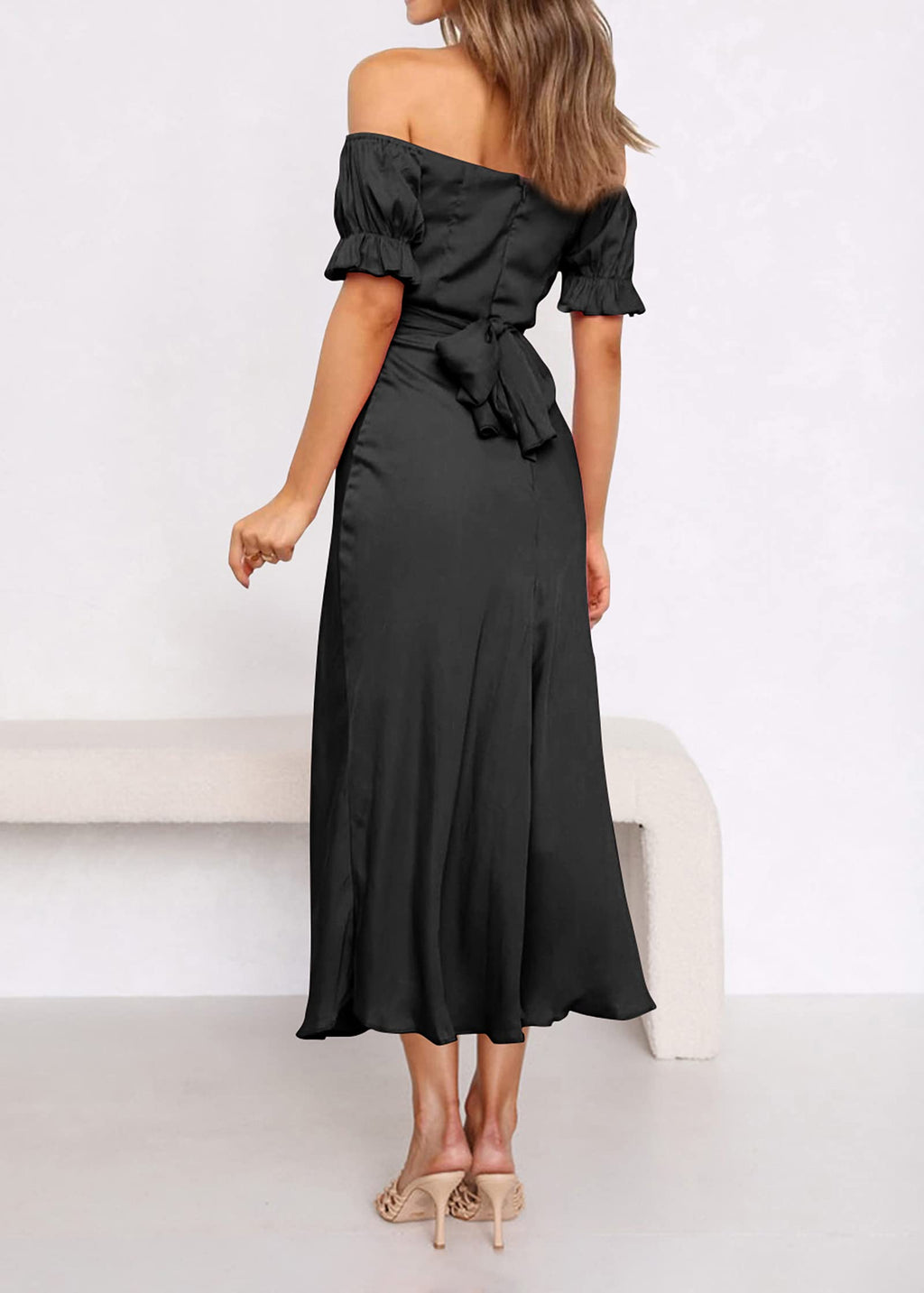 KIRUNDO Women's 2026 Spring Summer Satin Wedding Guest Midi Dress Off The Shoulder Wrap Party Cocktail Formal Prom Dresses