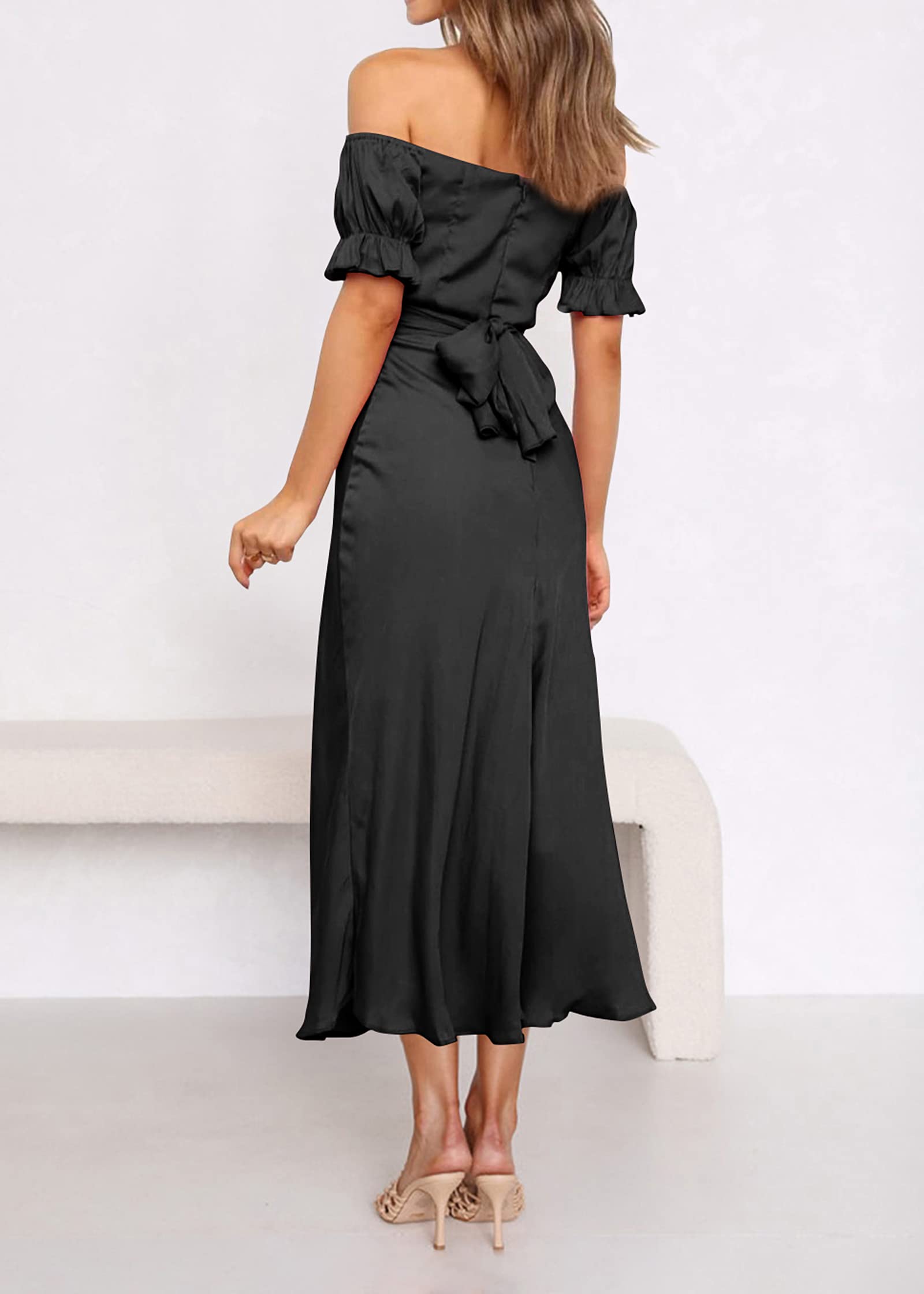 KIRUNDO Women's 2026 Spring Summer Satin Wedding Guest Midi Dress Off The Shoulder Wrap Party Cocktail Formal Prom Dresses