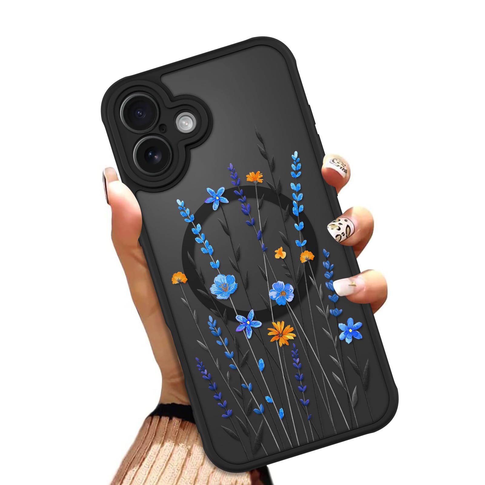 OOK Case for iPhone 11 6.1 Inch (Compatible with MagSafe) Floral Flowers Design Translucent Phone Cover Soft TPU + Hard PC Anti-Scratch Shockproof Magnetic Cute Case for Women - Red
