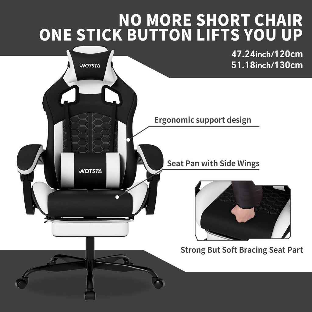 Gaming Chair with Footrest,High Back with Massage Reclining Computer Chair， Big and Tall Racing Gaming Chair Ergonomic Game Chair for Adults PVC Leather (Red)