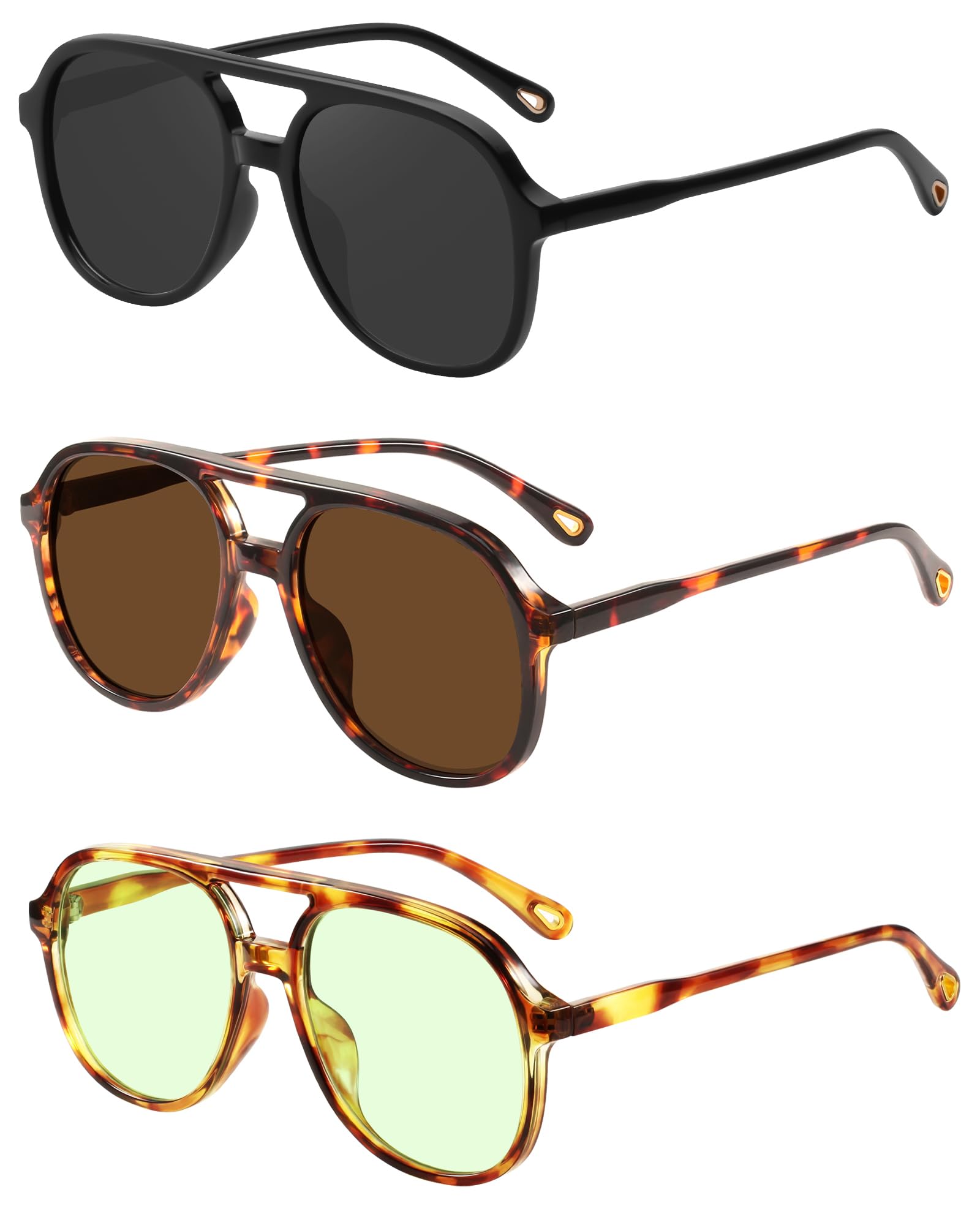 YDAOWKN Retro Square Aviator Sunglasses for Womens Mens Vintage 70s Double Bridge Sun Glasses