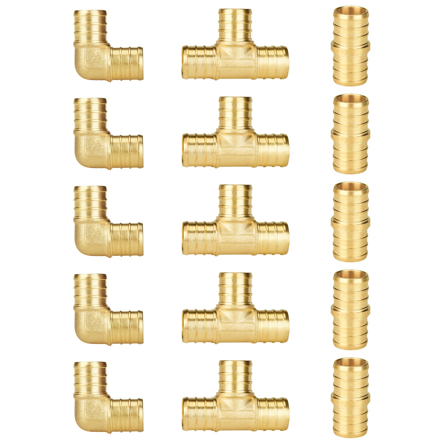 SUNGATOR 15-Pack 1/2 Inch PEX Fittings, 5 Each Elbow Tee Coupling, No Lead Brass, Pex Fittings 1/2 Inch Assortment, UPC, NSF Certified